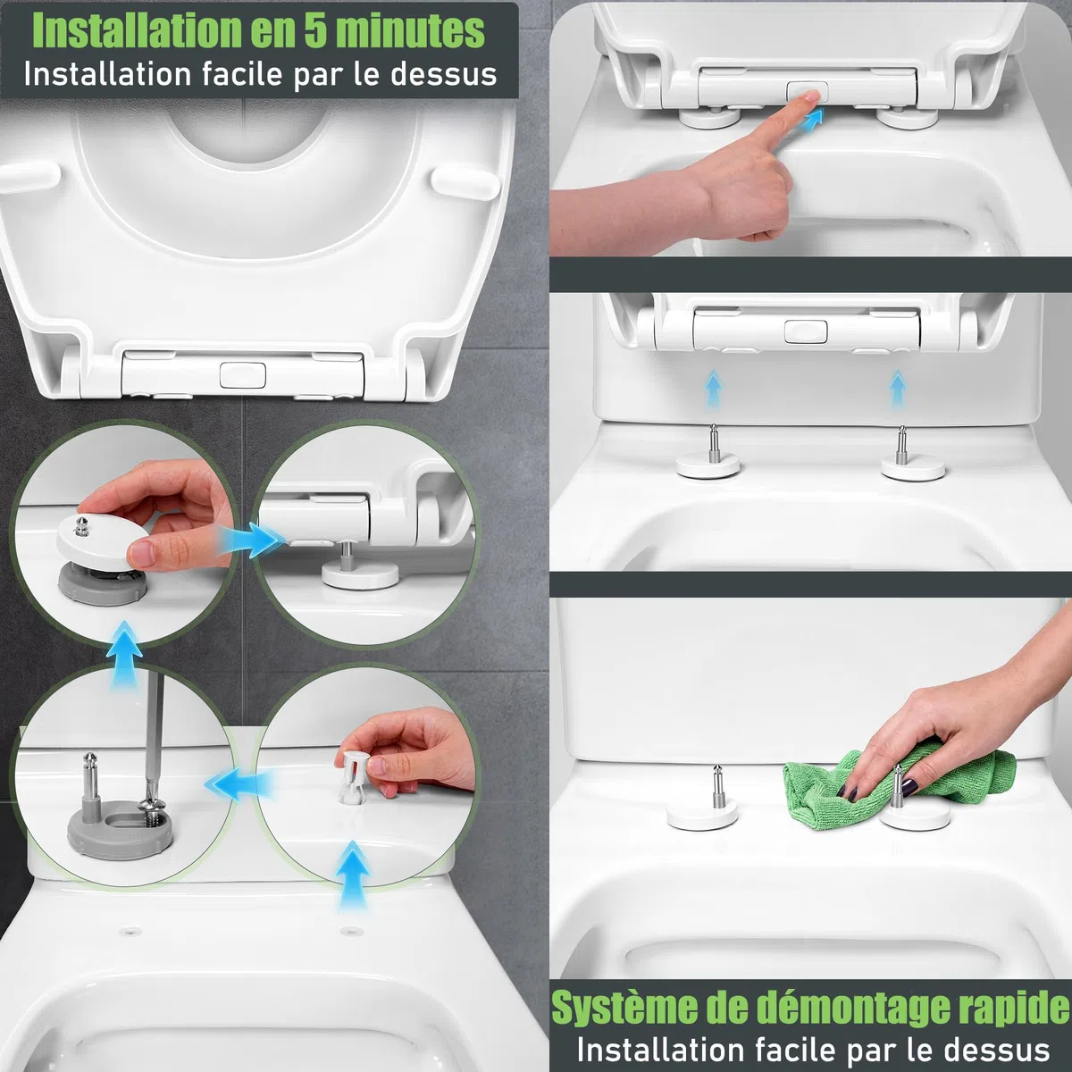 Himimi Abattant WC, Familial Cuvette Toilette avec Siège Enfant Magnétique, Frein de Chute et Charnière Réglable, Lunette WC pour Adultes et Enfants, Forme O, Blanc (447mm x 372mm x 55mm)