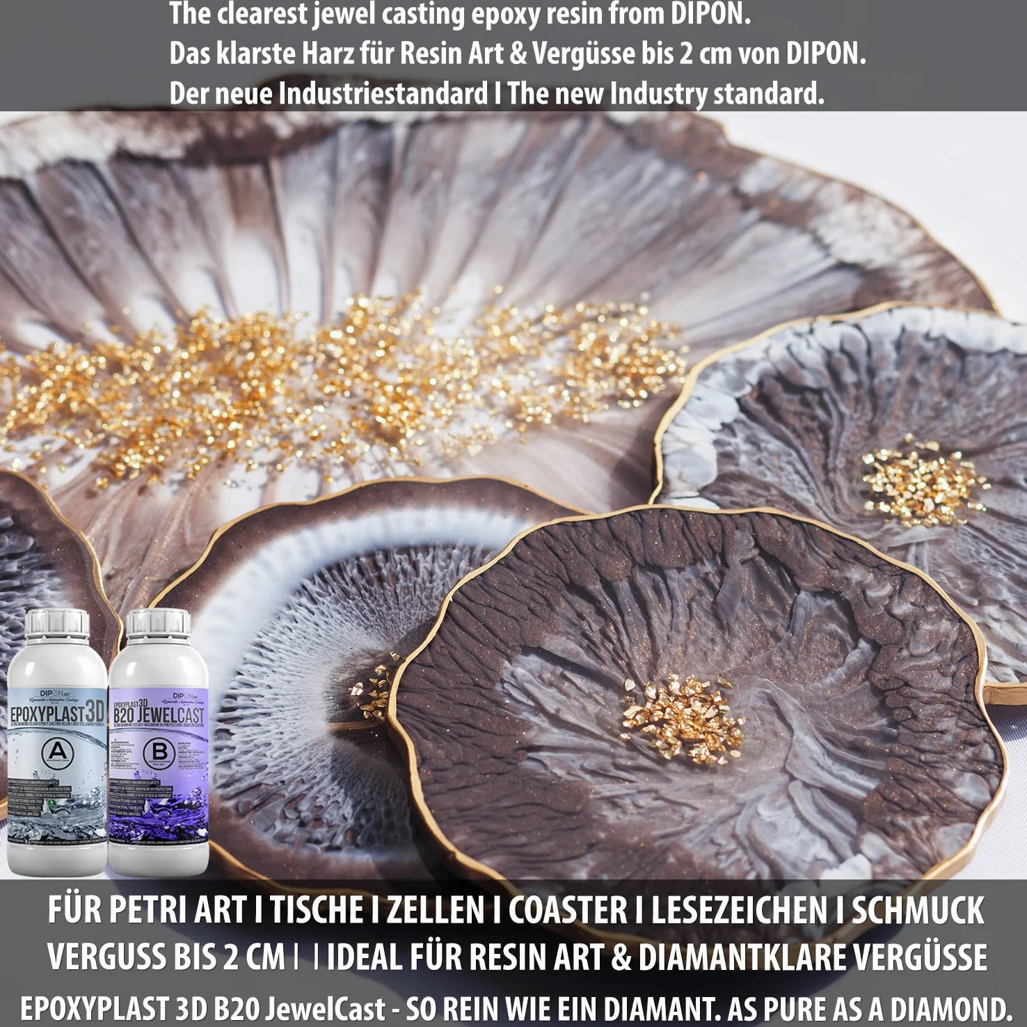 1,5 KG Résine époxy EpoxyPlast 3D B20 Jewel Cast I Ultra Diamond Clear I Excellente protection anti-UV I Résine de coulée pour bijoux I Sans BPA I Produit de qualité supérieure I Bois I Verre