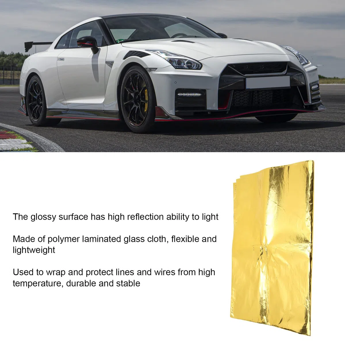 Film de Protection Thermique, 99 X 119 Cm Ruban Auto-adhésif Réfléchissant à Isolation Thermique pour Envelopper les Fils et les Conduites de Carburant (Or)