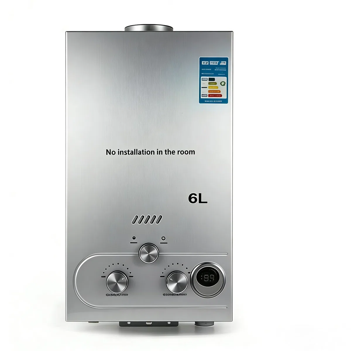 Chauffe-eau à gaz 6 l, chauffe-eau butane, 6 l/min, écran LED compatible avec butane et propane, chauffe-eau instantané pour usage domestique et camping (Gris 6L)