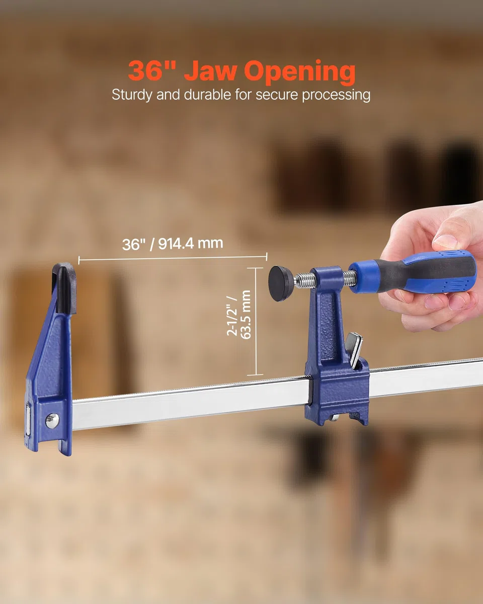 VEVOR Serre-Joints Verrouillable 2PCs Ouverture de la Mâchoire 91,4 cm, Pince Écarteur en F Capacité Max. 272 kg, Profondeur 6,35 cm, en Fonte et Acier au Carbone, Facile à Utiliser, pour Menuisier