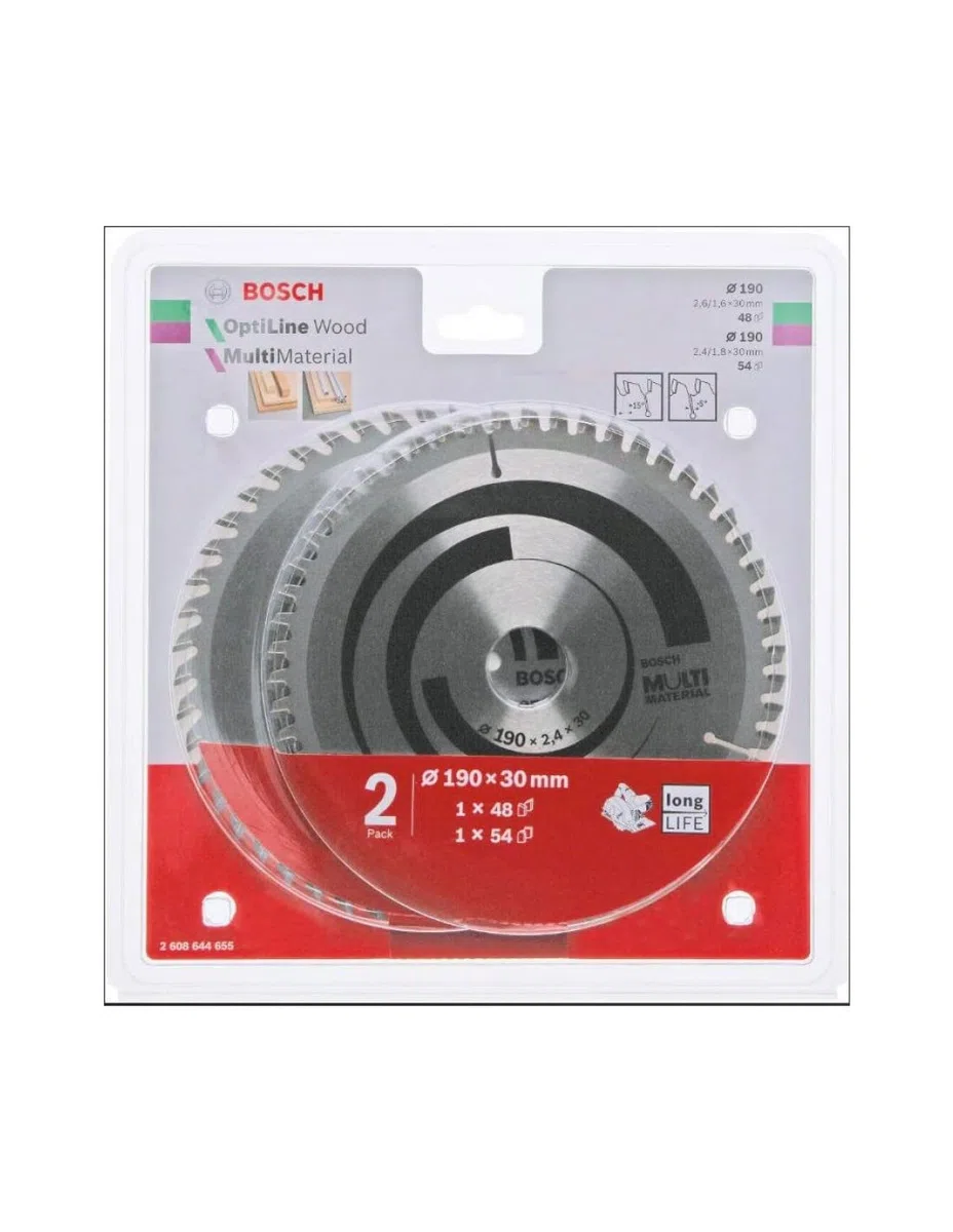 Bosch 1x Optiline Wood + 1x Multi Material Lame de scie-Set