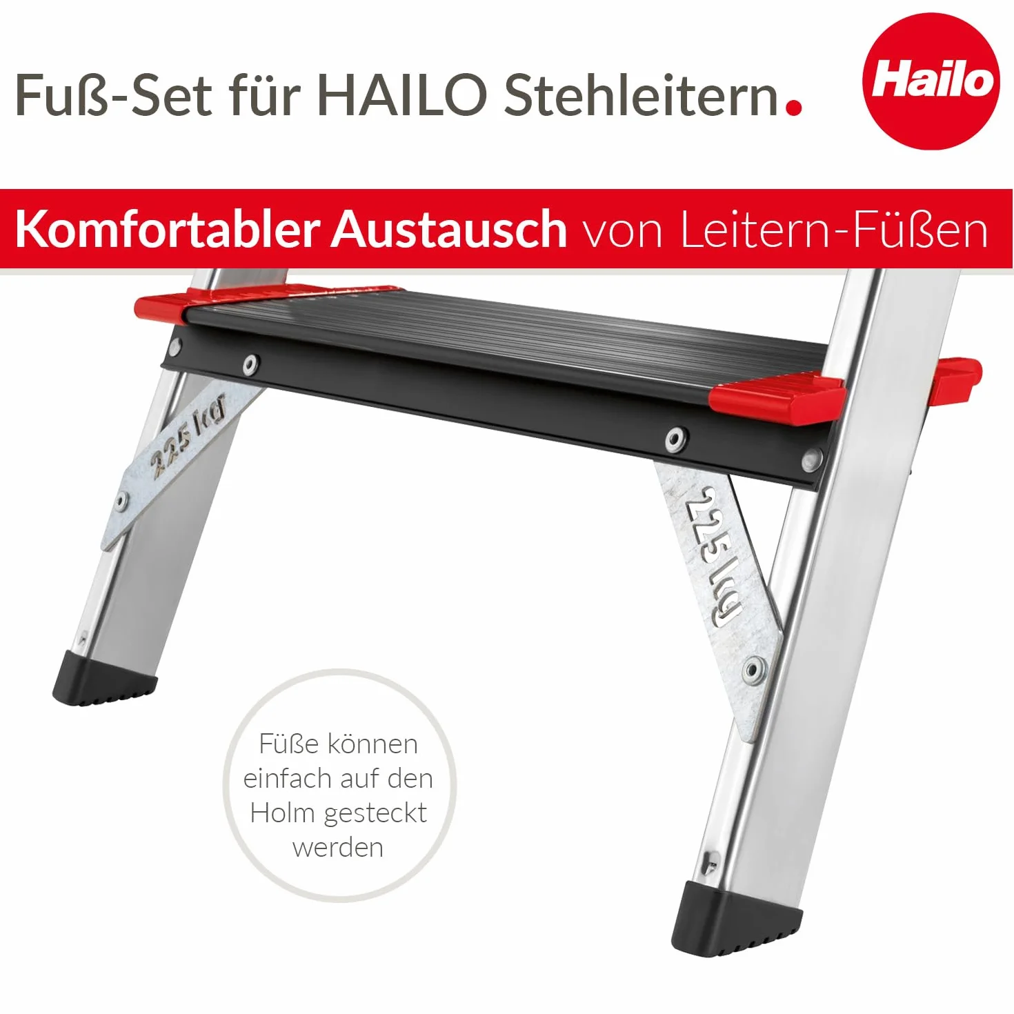 Hailo Lot de 4 pieds d'échelle - Pieds de rechange pour échelles ménagères Hailo telles que L20, L40 BasicLine et L50, L60 StandardLine - 43 x 20 et 35 x 20 mm, noir