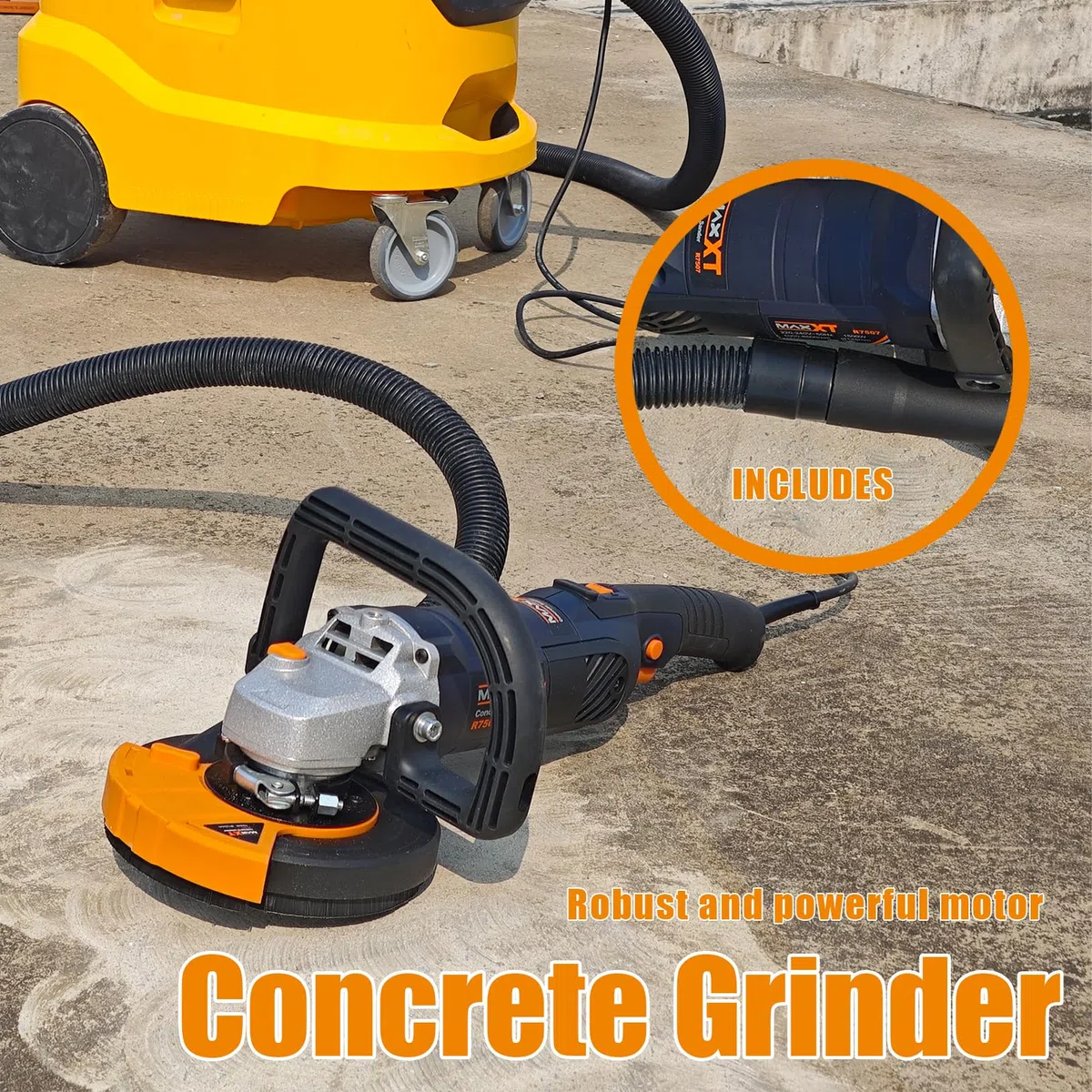MAXXT Ponceuse à béton - Disque diamant de 125mm, moteur puissant 1500W, 7 vitesses réglables 1000-8500RPM, protection amovible - Ponceuse polyvalente pour enduits et angles