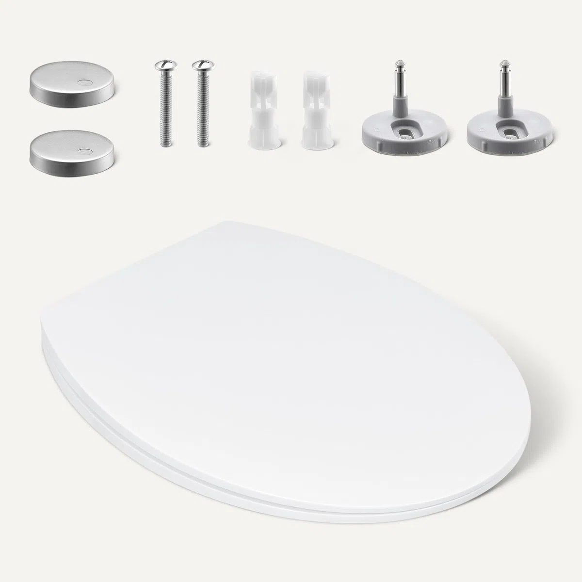 Amazon Basics Siège WC Ovale, Fermeture en Douceur, Charnières à Déclipsage Rapide, Taille Universelle, Urée Antistatique, Finition Porcelaine, Blanc