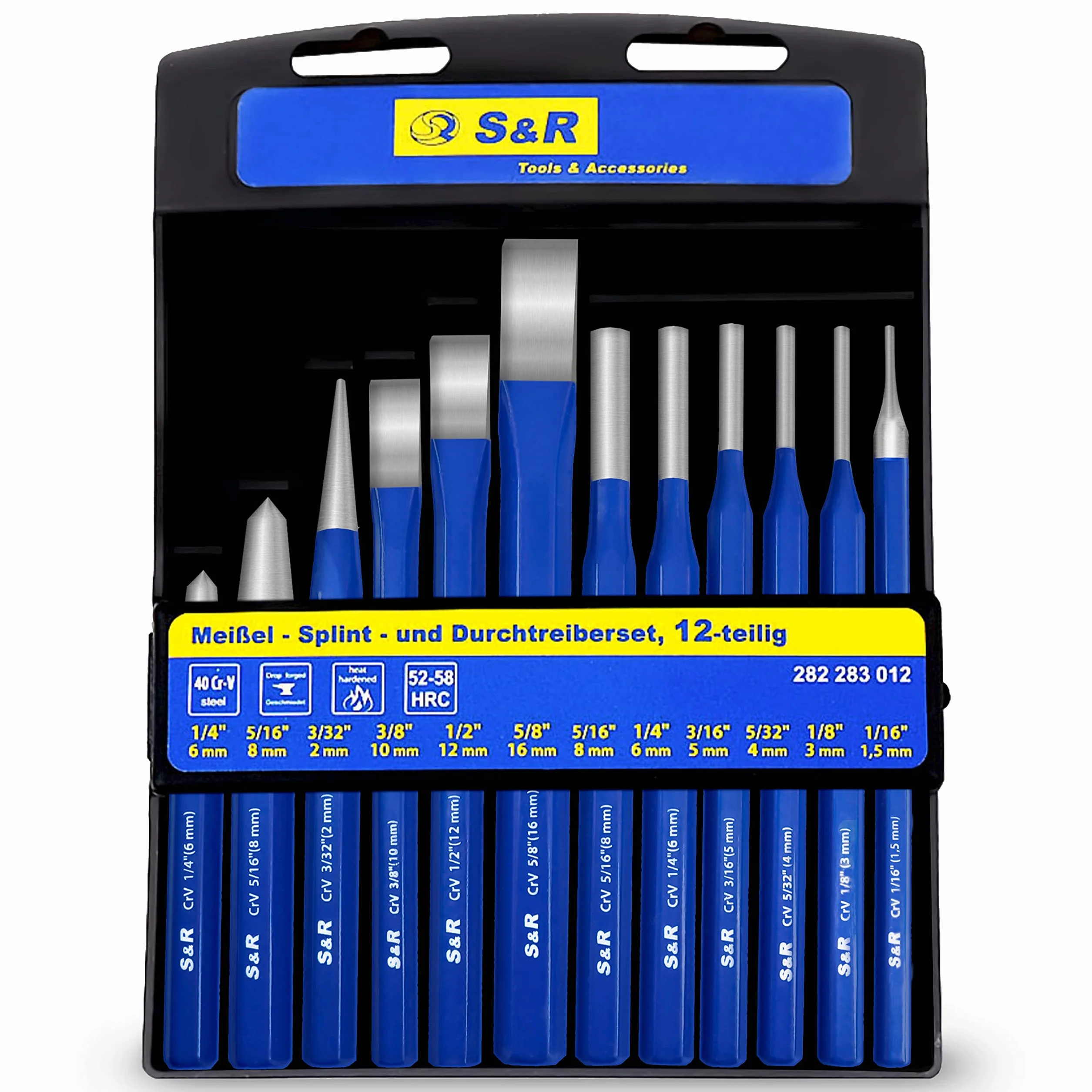 S&R Jeu de Chasse Goupilles Burins et Chasse-Clous Pointeaux: 12 Outils de poinconnage et réparation forgés et trempés