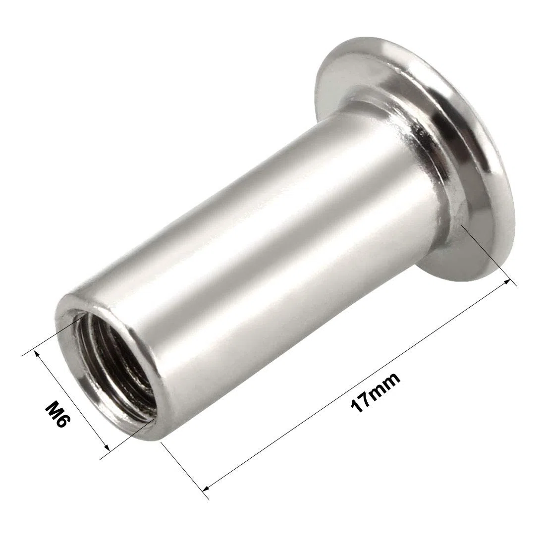 Sourcing Map Lot de 20 écrous à tête hexagonale M6 x 17 mm Plaqué nickel