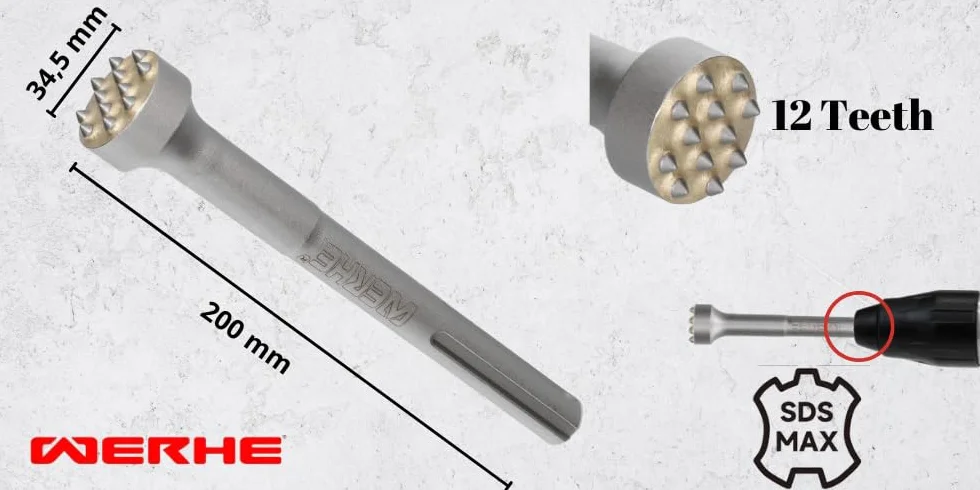 WERHE Burin de bouchardage SDS MAX 12 dents, 200 mm – Pour le traitement du béton et de la pierre