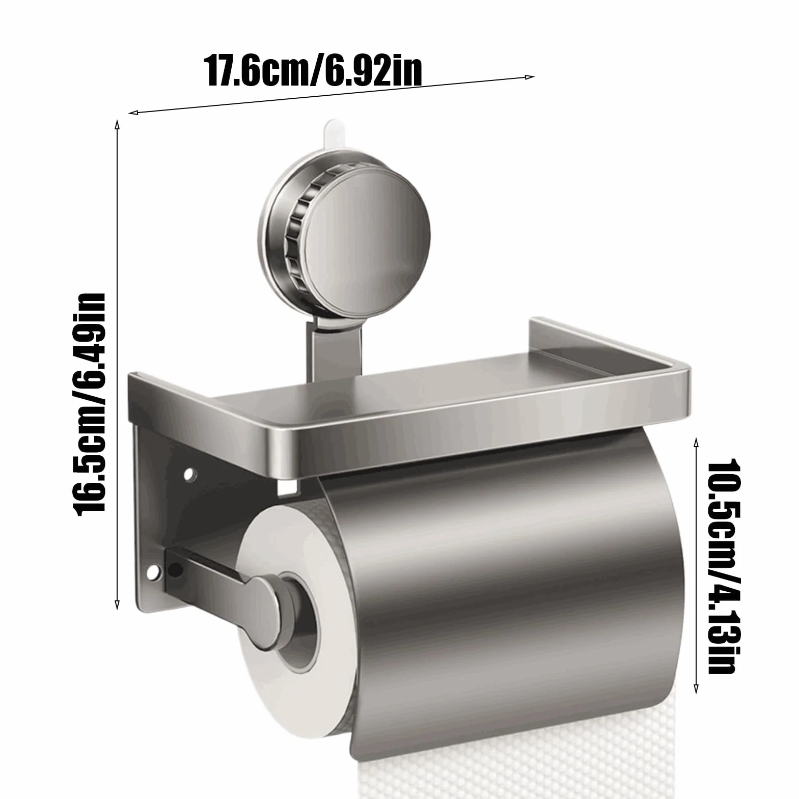 Porte-Rouleau de Papier Toilette avec étagère - en Acier Inoxydable - sans perçage - avec Ventouse - Chrome Poli - Gris