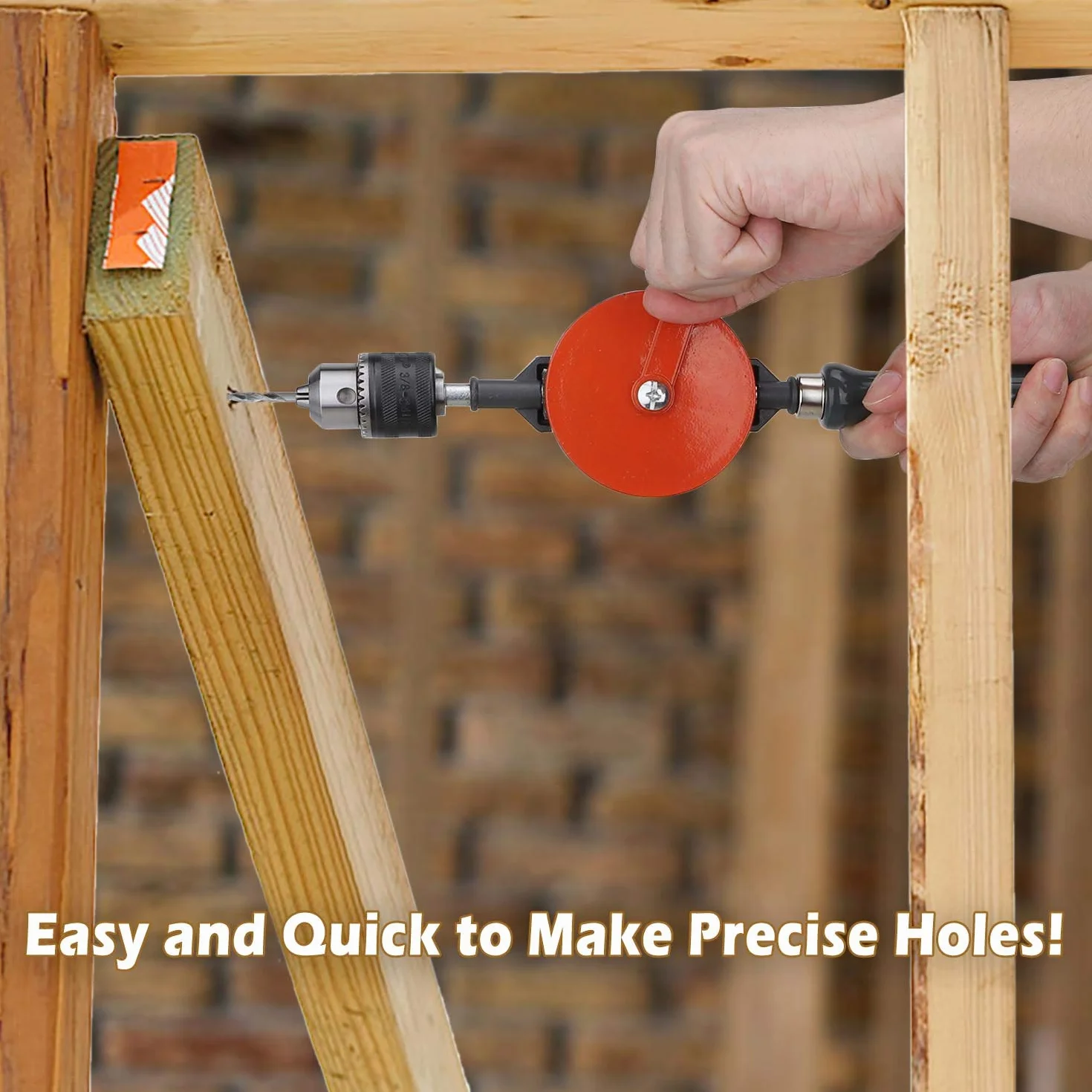 Housolution Perceuse à Main, Perceuse Manuelle à Double Pignons en Acier Moulé de 3/8 Pouces (1.5-10mm) pour Perceuse Manuelle en Plastique et en Bois, Orange
