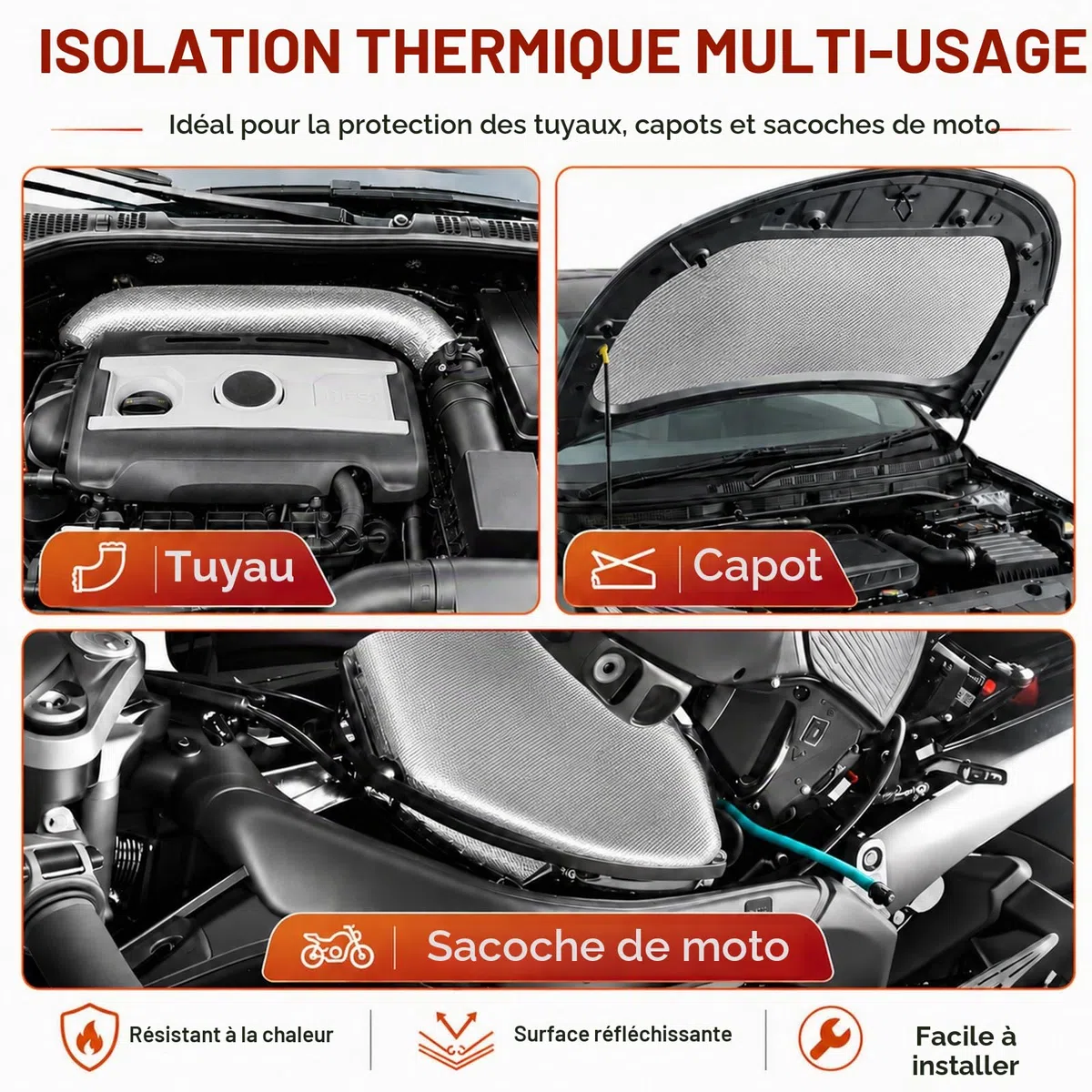 FLASLD Barrière thermique aluminisée avec envers adhésif, 60 x 100cm, capable de réduire jusqu'à 90 % de la chaleur radieuse
