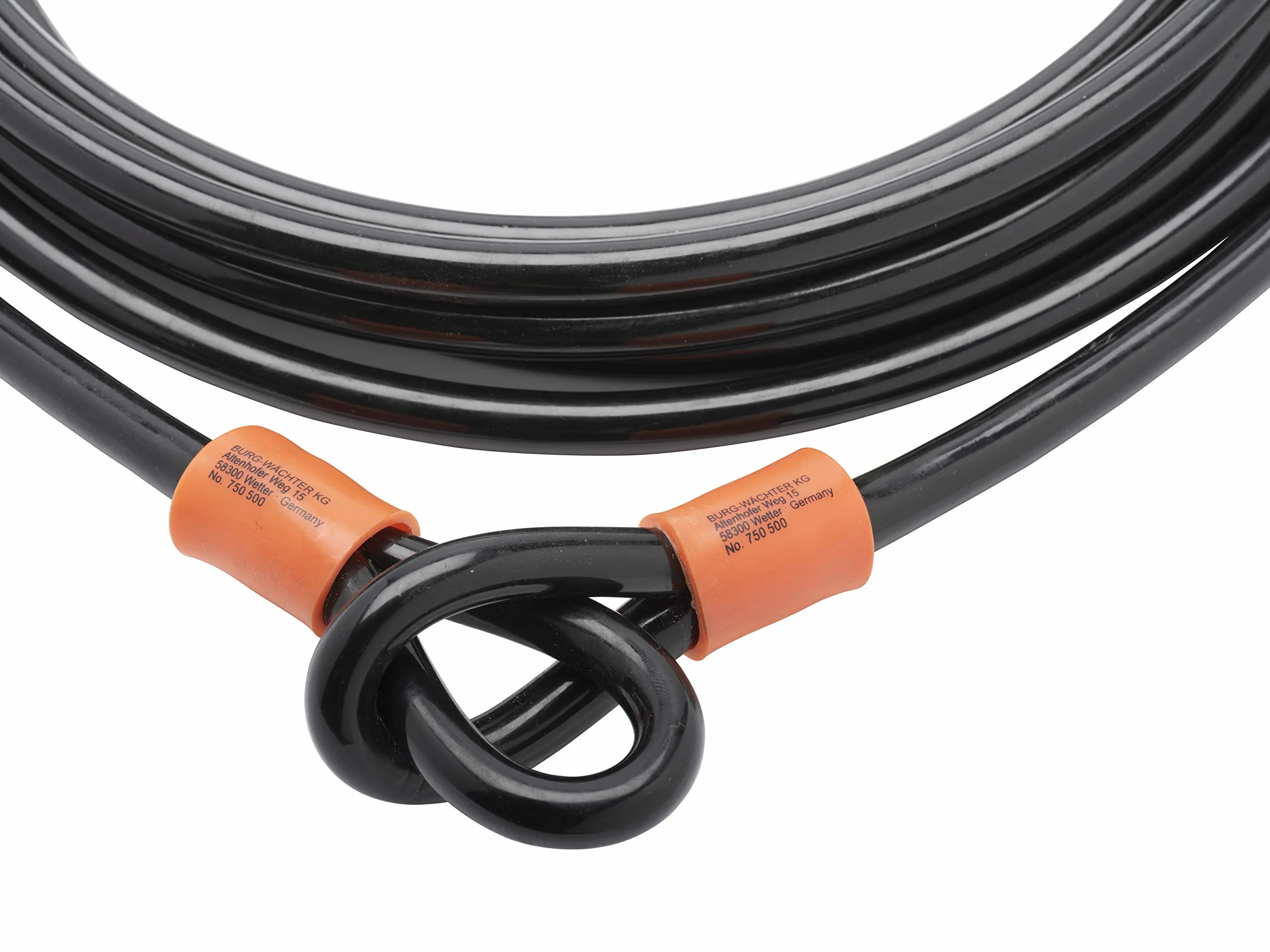 Câble de sécurité Burg-Wächter avec œillets, câble en acier revêtu (sans verrou), sécurité pour meubles de jardin, vélo, moto, 750 500, noir, 5 m