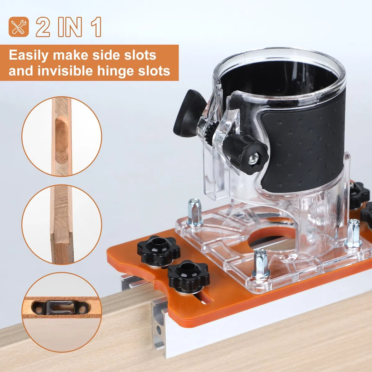EFUTURETIME Base de Défonceuse à Bois, Localisateur de Rainurage avec Fraise 1/4" pour Affleureuse à Bois de 65 mm, Accessoires de Défonceuse Plongeante pour les Bords, Fentes, Planche de 0-5 cm
