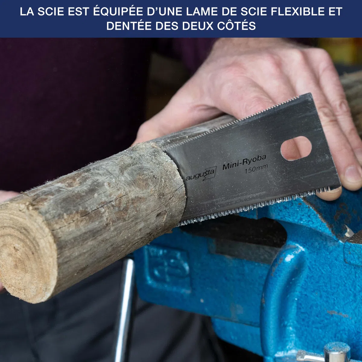 Augusta-Heckenrose scie japonaise Mini Ryoba 150 mm I Scie traditionnelle acier C75 découpes fines et grossières I Scie à bois dentée flexible et poignée en raphia de frêne