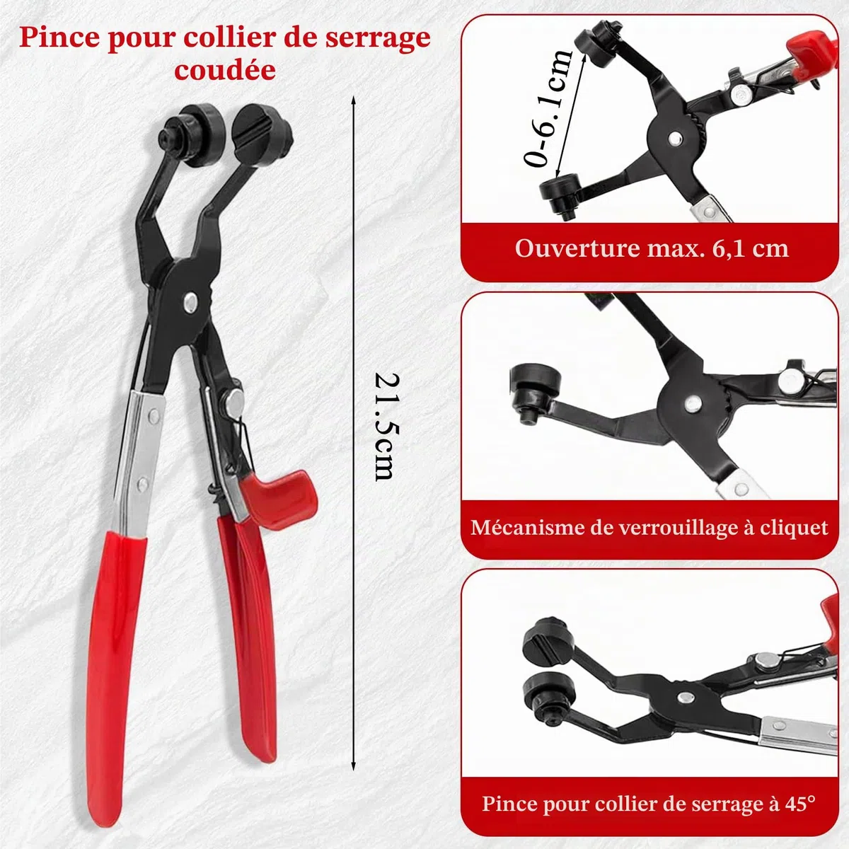 Herbst Lot de 4 pinces à colliers de serrage avec col droit pour l'entretien du véhicule