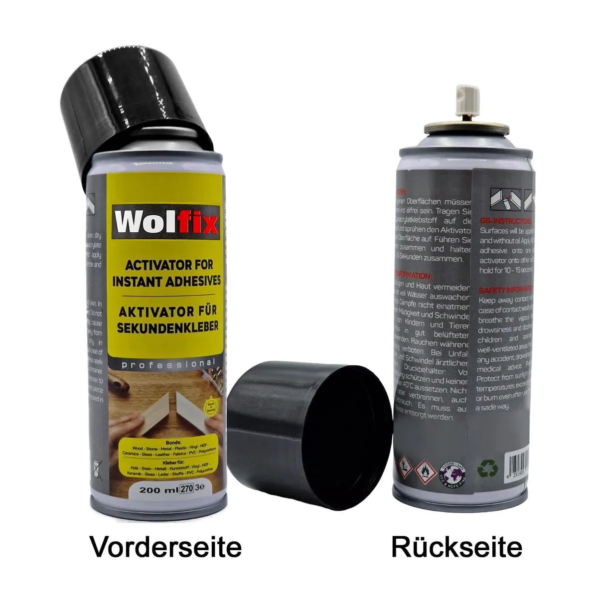 Wolfix Activateur Spray 3 pièces 200ml pour Colle Cyanoacrylate Super Glue Extra Forte - Accélérateur de Colle Forte Tout Support - Convient pour le MDF, les métaux, le plastique, le verre, le cuir