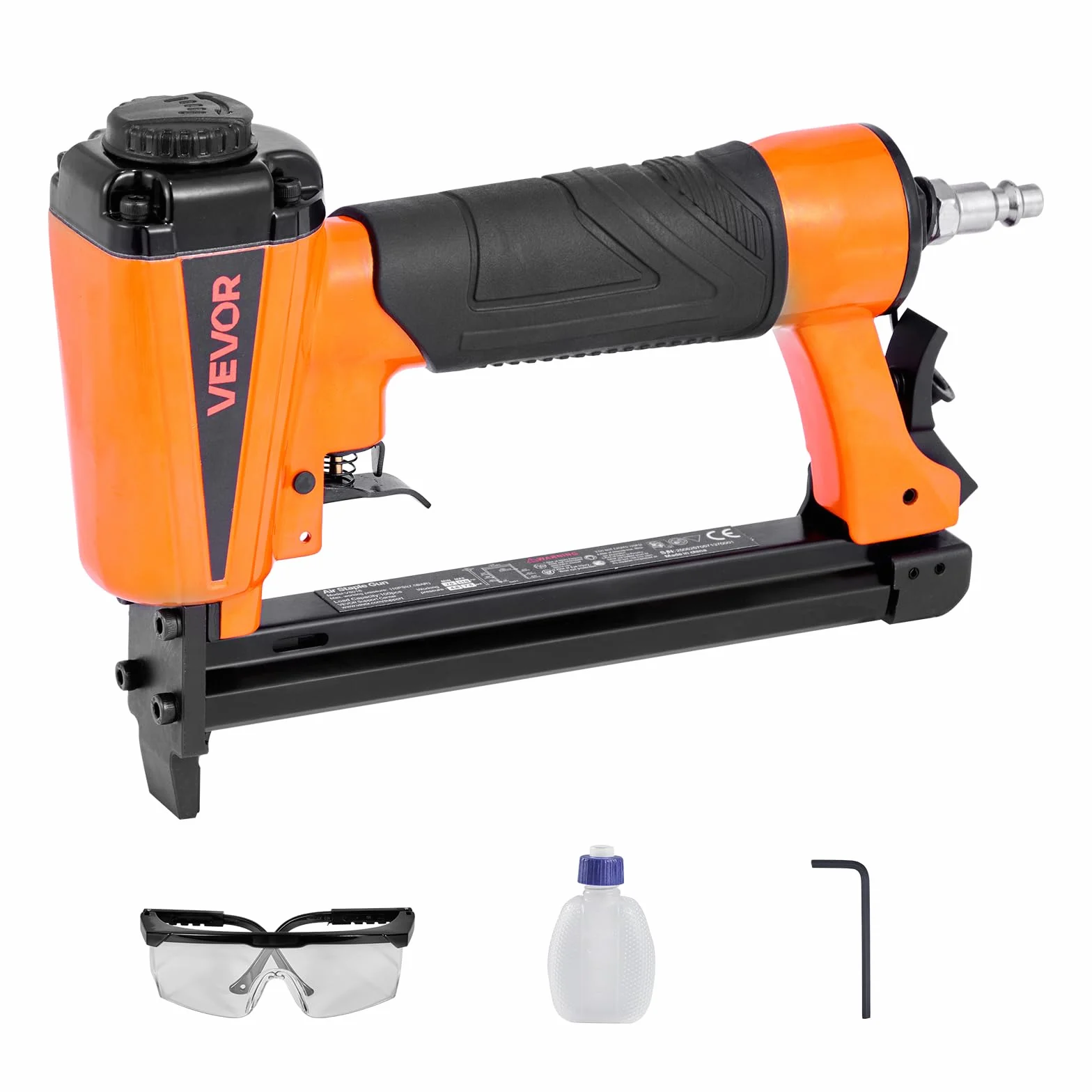 VEVOR Agrafeuse Pneumatique, Calibre 21, Compatible avec Agrafes Standard Série 80 (Non Incluses), de Largeur de Couronne 12,8 mm, de Longueur 6-16 mm, 4,8-7,6 bar, pour Travail du Bois, Tapisserie