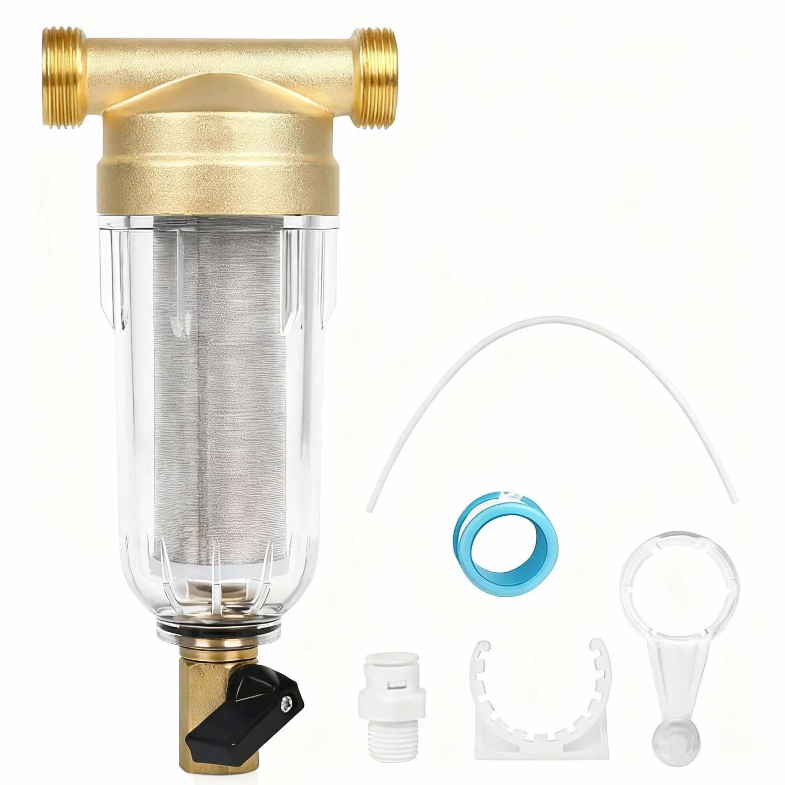 Filtre Fin Rinçable, Pré-Filtre, Filtre à Eau du Robinet, Filtre à Sédiments Pré-Filtre, Filtre à Eau à Sédiments Rotatif, pour Filtre à Sédiments pour Tuyau d'eau de Puits (1/2 ")