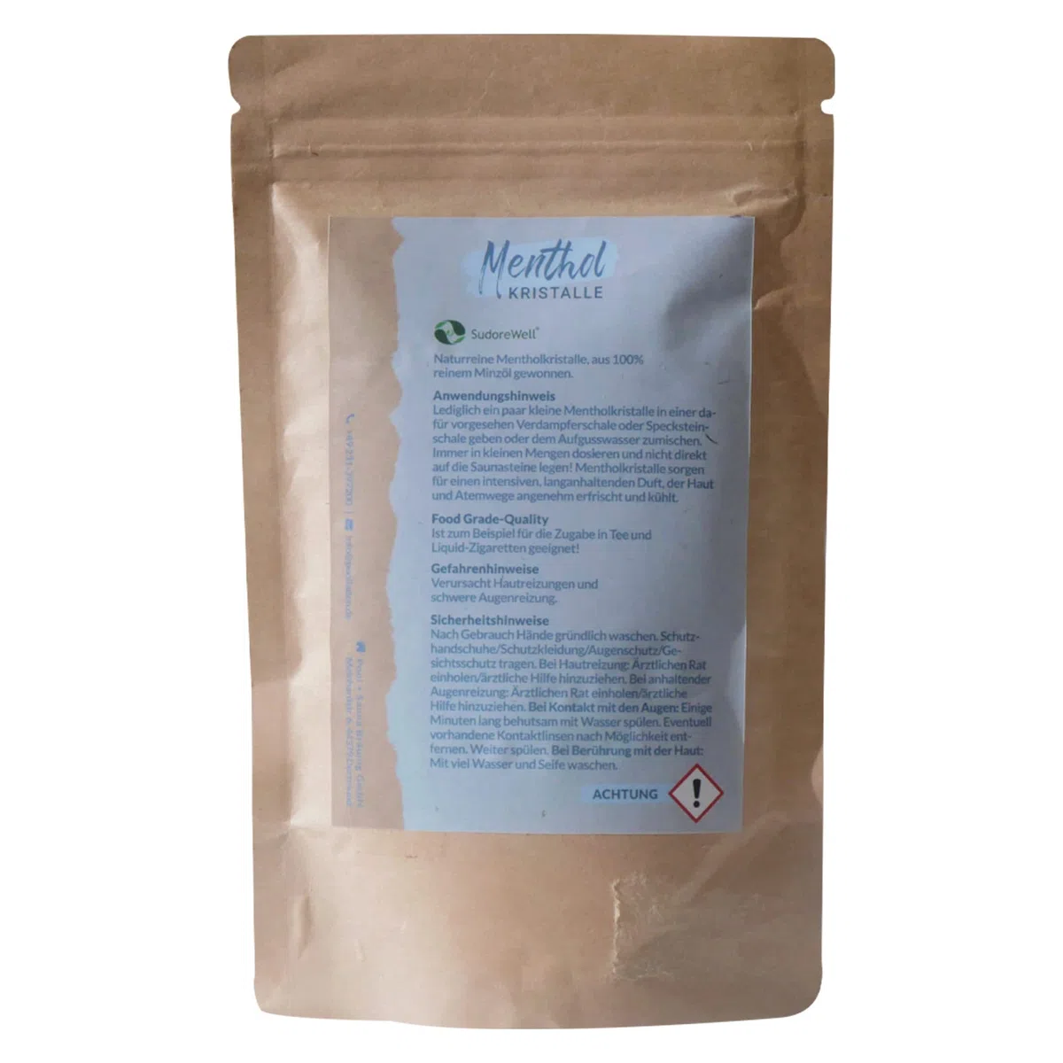 Cristaux menthol de qualité alimentaire 100 % pure huile de menthe dans un sac en papier kraft (plastique libre) 2 x 75 g