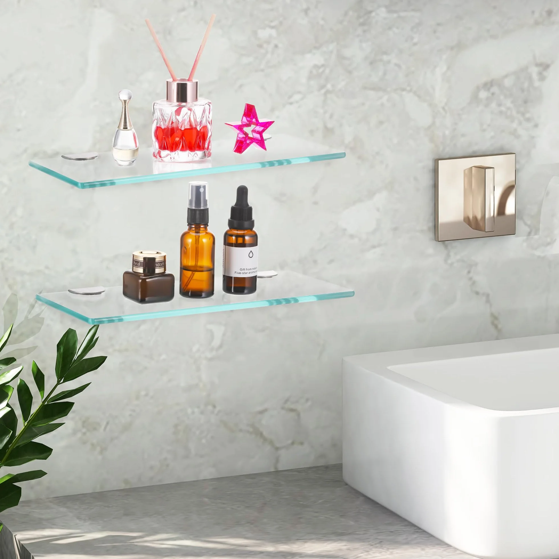 JIZZU Lot de 2 étagères rectangulaires en verre pour salle de bain, chambre à coucher, cuisine, bureau 30 cm, épaisseur 6 mm
