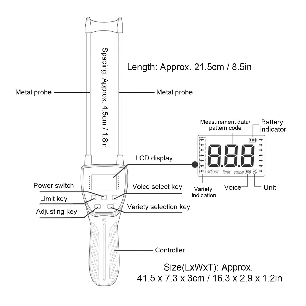Humidimètre de Foin Portable, Testeur de Balles de Foin avec Sonde, Compteur de Grains Numérique, pour Surveiller Garantissant une qualité Optimale du Foin, pour le blé, le Maïs,