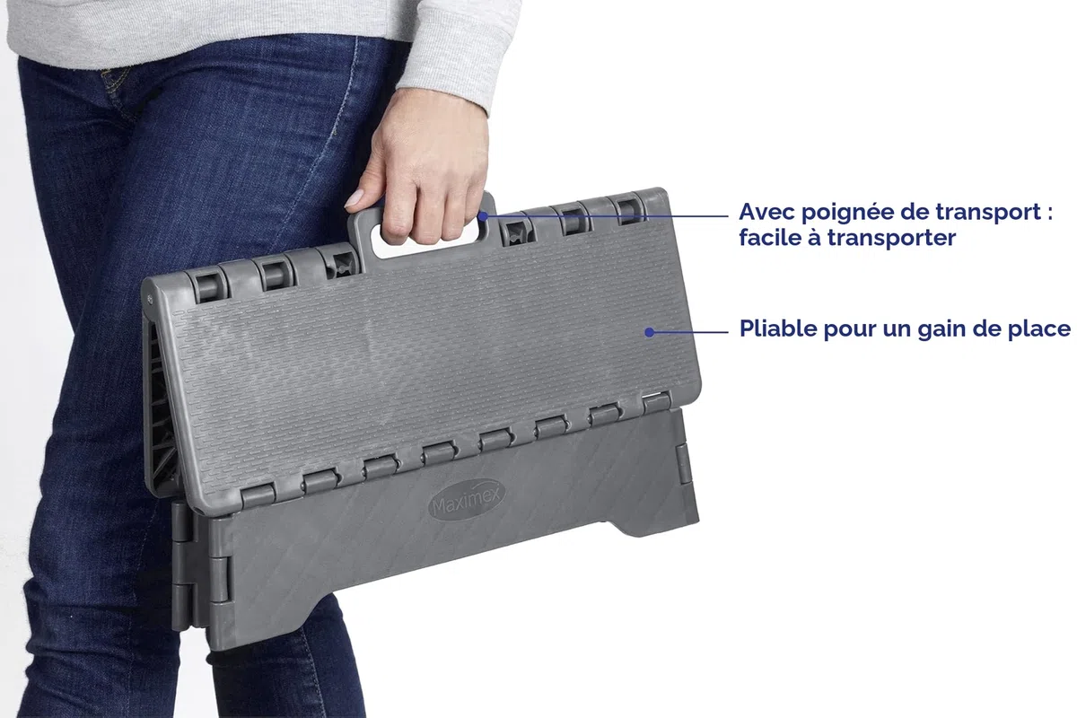 WENKO Marche Pliable | Marche très Stable avec Surface antidérapante jusqu'à 250 kg | Marche de sécurité Pliable Pieds antidérapants pour intérieur et extérieur | Poignet intégrée | 28x40x10cm