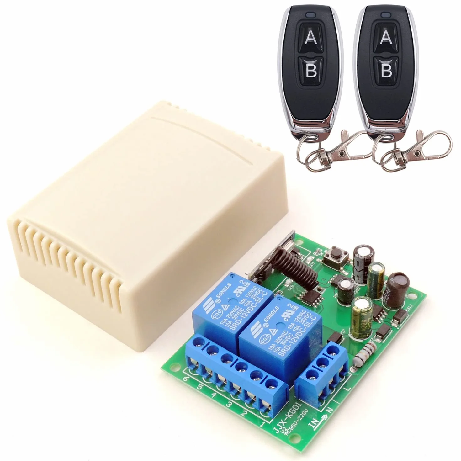 DieseRC 433Mhz RF Commutateur à distance sans fil, 2 canaux AC 110V / 220V / 230V / 240V Relais Récepteur avec 2 télécommandes (2 Boutons)