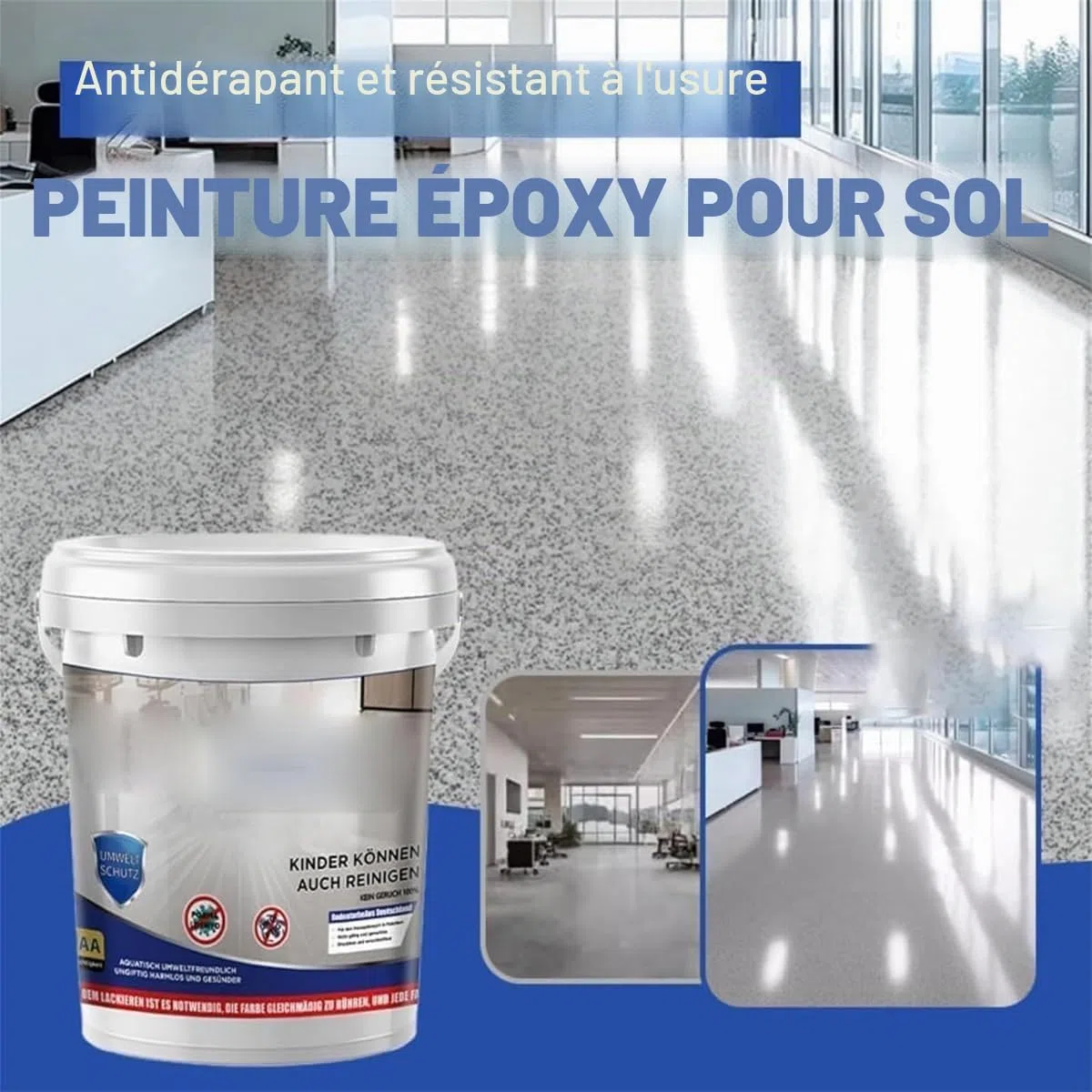 Peinture de sol couleur sable époxy, revêtement de sol époxy effet marbre brillant, peinture époxy imperméable à base d'eau (gris foncé)