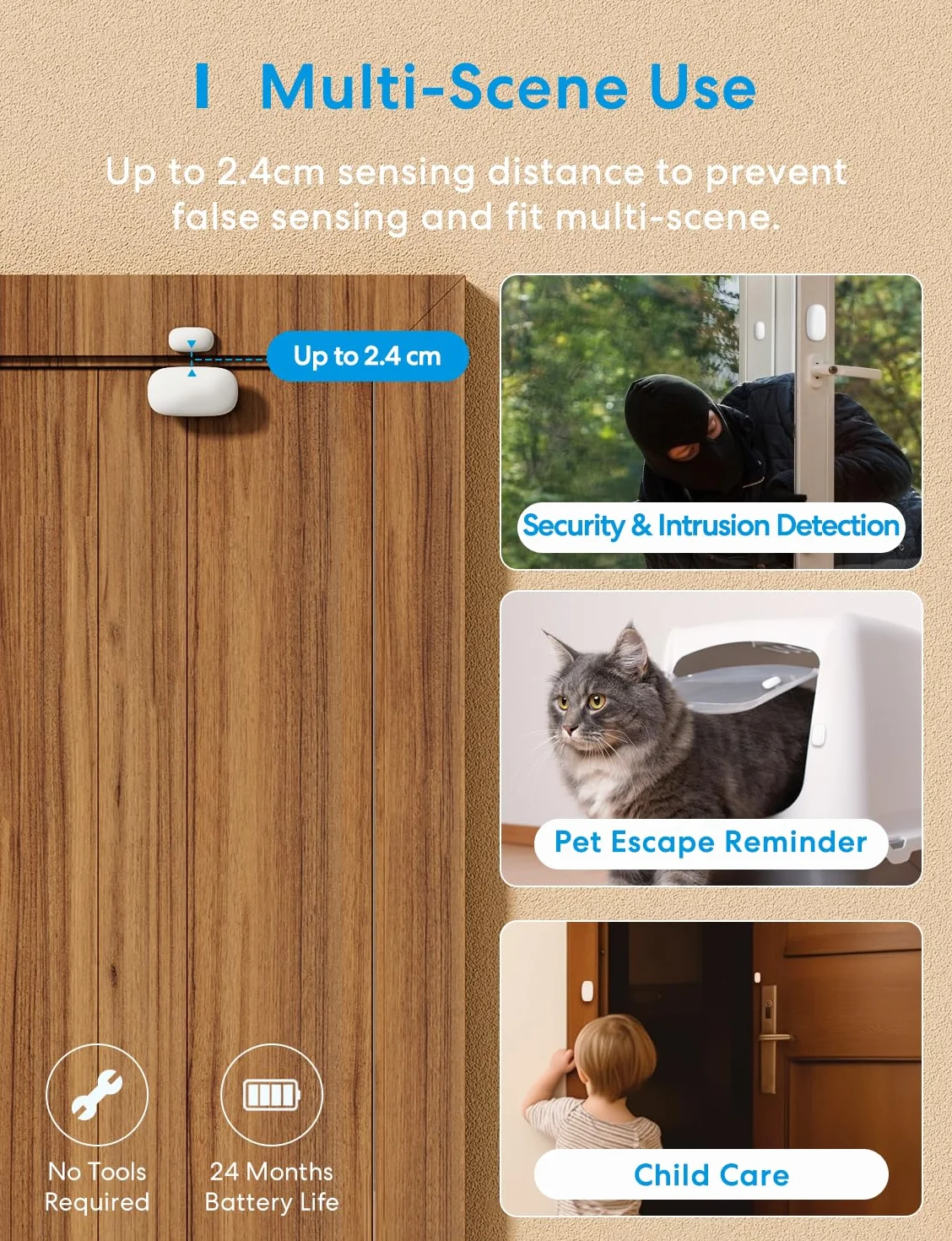 Meross Détecteur Connecté pour Portes et Fenêtres (sans HUB), Mini Capteur de Porte et Fenêtre WiFi, Compatible avec Apple Home, Alexa et Google Home, Détecteur d'Alarme Antivol, Nécessite Meross Hub