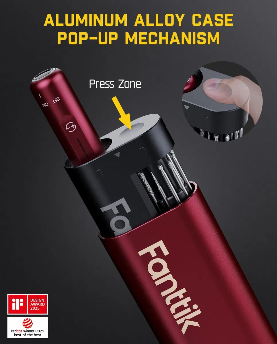 Fanttik F2 Master Outil Rotatif Multifonction Sans Fil 4V, Moteur NeoPulse, 5-Vitesses 25000tr/min Max, Mini Perceuse Sans Fil Avec 35 pcs pour Graver, Polir, Ponçage, Perçage et Bricolage（Rouge）