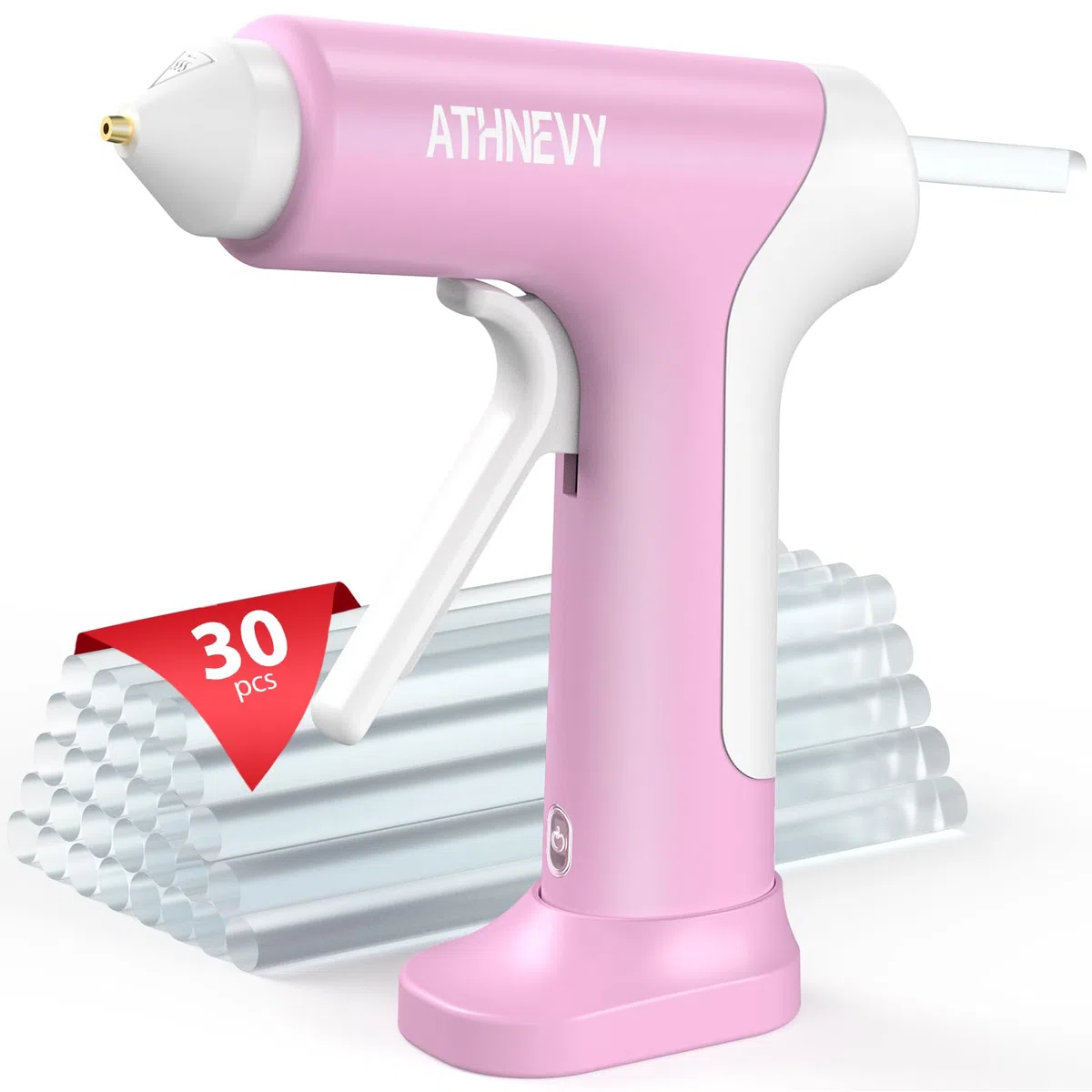 Pistolet à Colle Sans Fil, 4V Pré-chauffage 10s, USB-C, Batterie 2000mAh Indicateur, Régulation Température, Buse Anti-Goutte, Arrêt Auto, 30 Bâtons 7mm, DIY Réparation Projets Scolaires (Rose)
