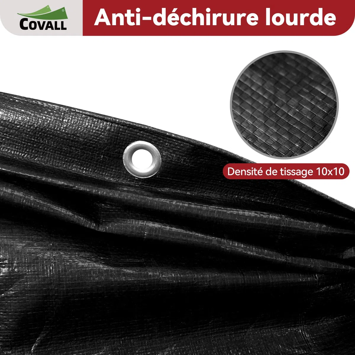 bâche Noire imperméable 115g/m² 2x3m, Protection extérieure, Anti-UV, Anti-déchirement, œillets métalliques Tous Les 50cm, Fixation Facile, pour Jardin, poulailler, Bois, Piscine, toiture