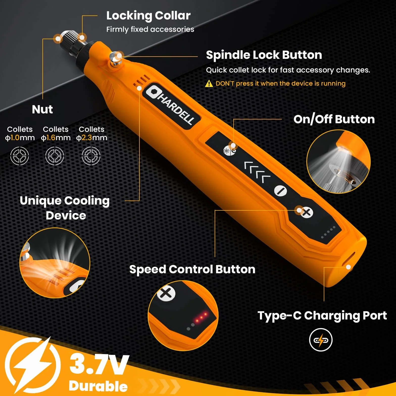 HARDELL outil rotatif multifonction sans fil 3.7V, mini perceuse 5 vitesses avec 69 accessoires – Perceuse/graveur LED pour bricolage, modélisme, bijoux, résine – Kit DIY débutant