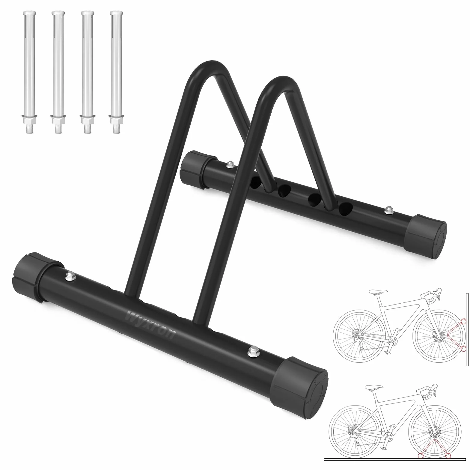 Support Vélo Sol, Wyxorn Diy Porte Vélo Ratelier Vélo En Acier avec Réglage De La Distance/Épissure Multibrin Sol&Mural Compatibilité, pour Vélos Légers/Vélo De Route/Vtt(1P)
