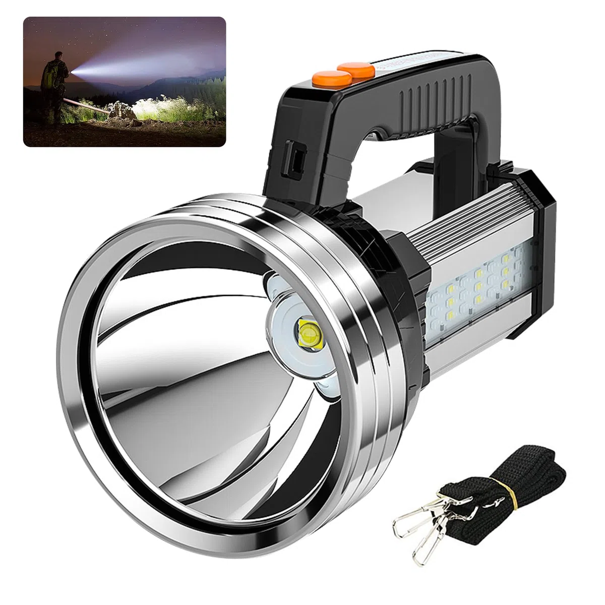 Masmejor Lampe Torche LED Ultra Puissante Rechargeable, Lampe de Poche Rechargeable 10000mAh, 2000LM, Portée de 800m, 6 Modes d'éclairage, IPX4, Ultra-portable pour Camping, Vélo, Randonnée