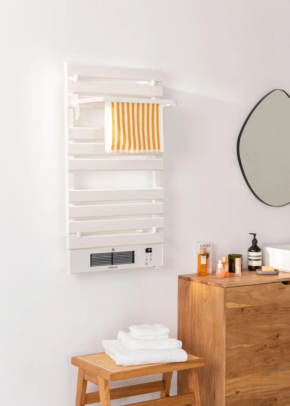 CREATE/Etagère avec Crochets et 3 Barres pour Porte-Serviettes Blanc/Etagère supplémentaire, Permet de Suspendre Les Serviettes, 46x23x2 cm