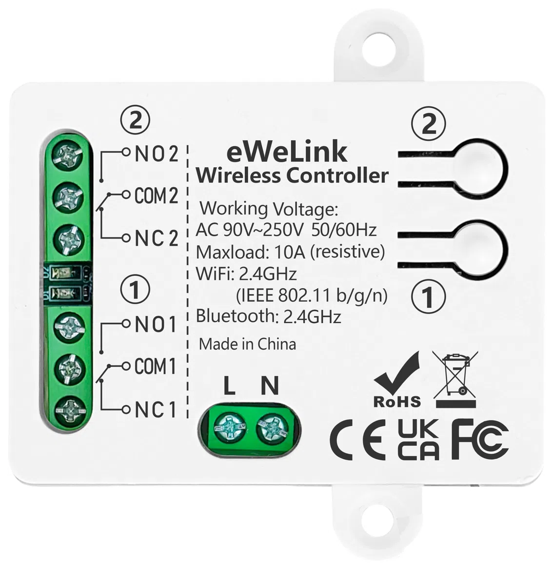 DieseRC Interrupteur Intelligent WIFI 2 canaux, AC 90V-250V 220V Sortie Passive Module Relais, Ewelink APP Contrôle WIFI compatible avec Alexa/Google Home, commutateur Inching/autobloquant