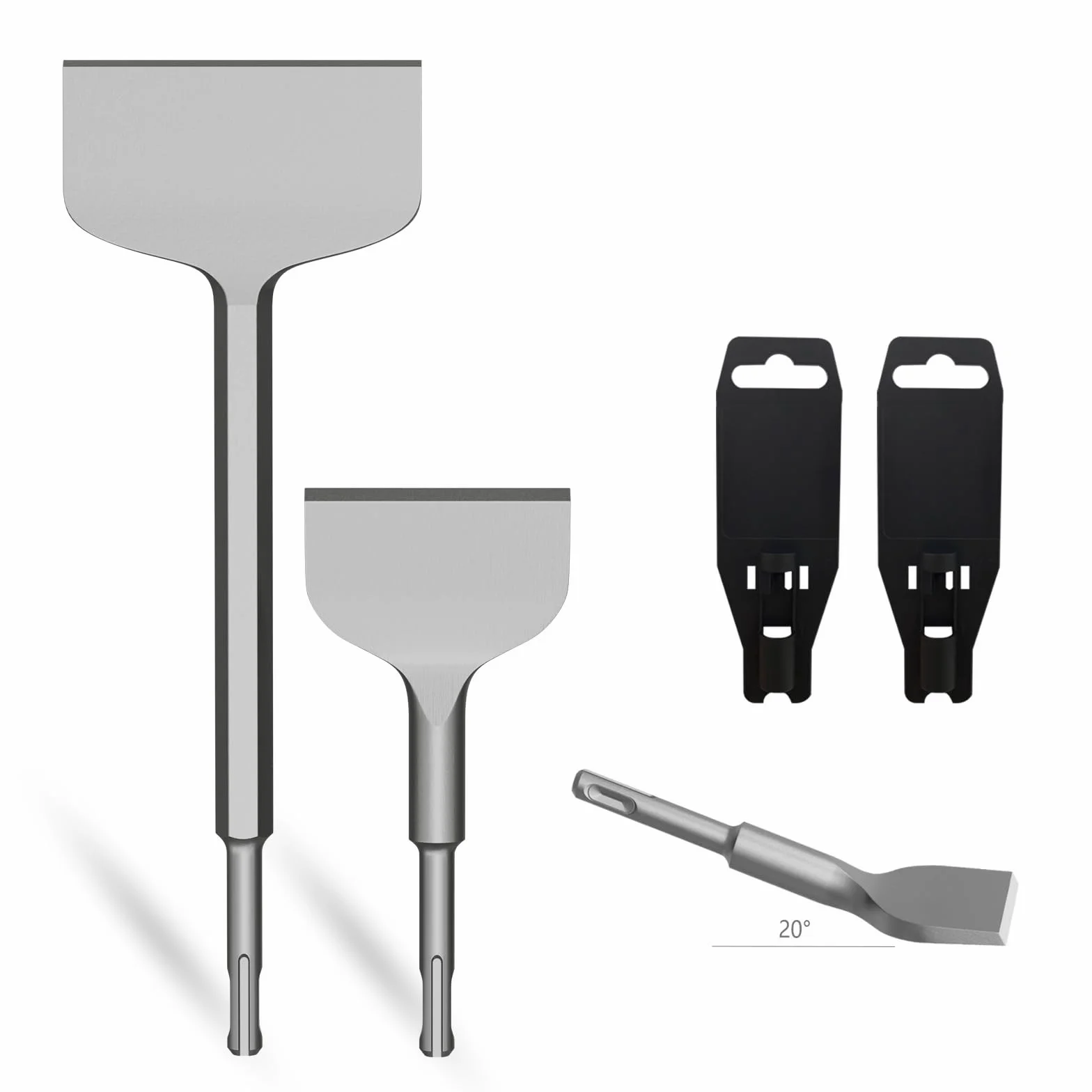 CSOOM SDS PLUS Lot de 2 burins à carrelage 75 x 165 mm et burins plats 100 x 280 mm pour carrelage, colle à carrelage, béton, pierre naturelle, maçonnerie, etc