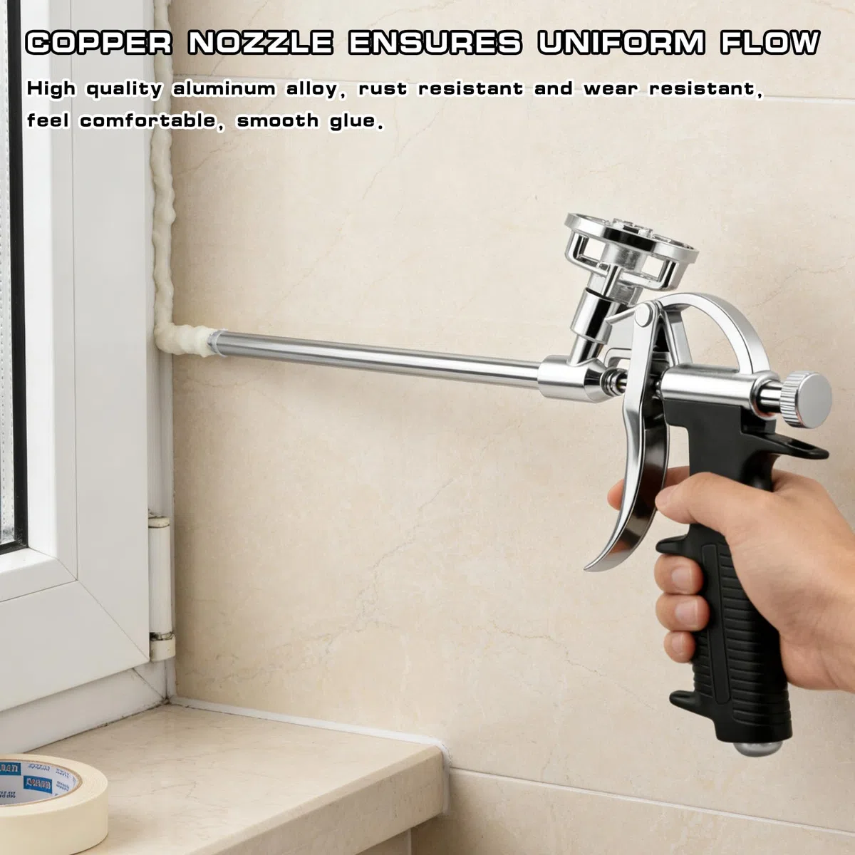 Lot de 2 pistolets à mousse PU, professionnel en métal, avec 54 buses (4 longues + 50 courtes) | Pistolet à mousse PU pour étanchéité, remplissage et montage pour bricoleurs et professionnels