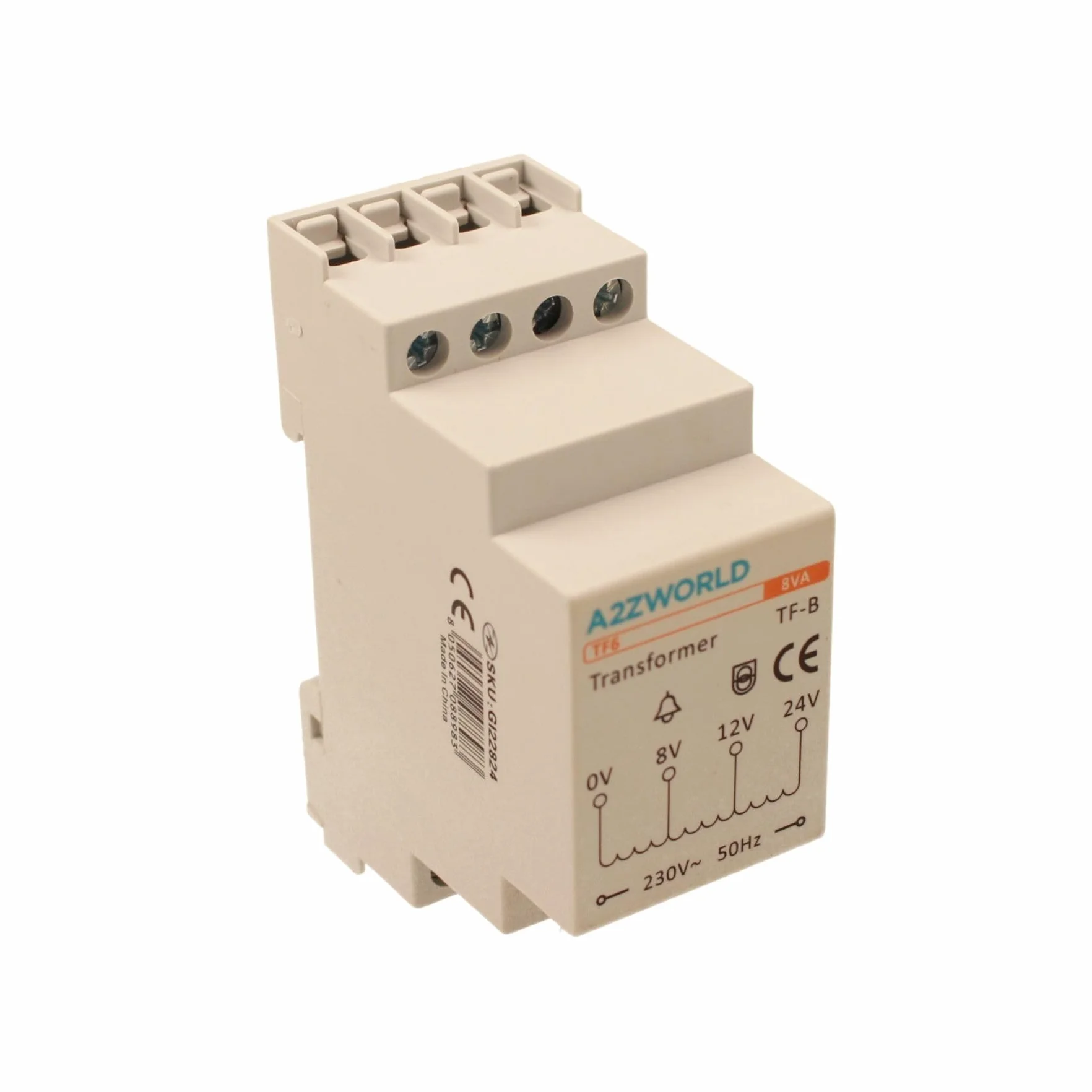 Transformateur de sonnette modulaire, sortie 8 V 12 V 24 V AC, pour interphones et vidéophones, 2 modules DIN, 230 V AC entrée, certifié IEC61588-1, IP20, série TF6 professionnelle