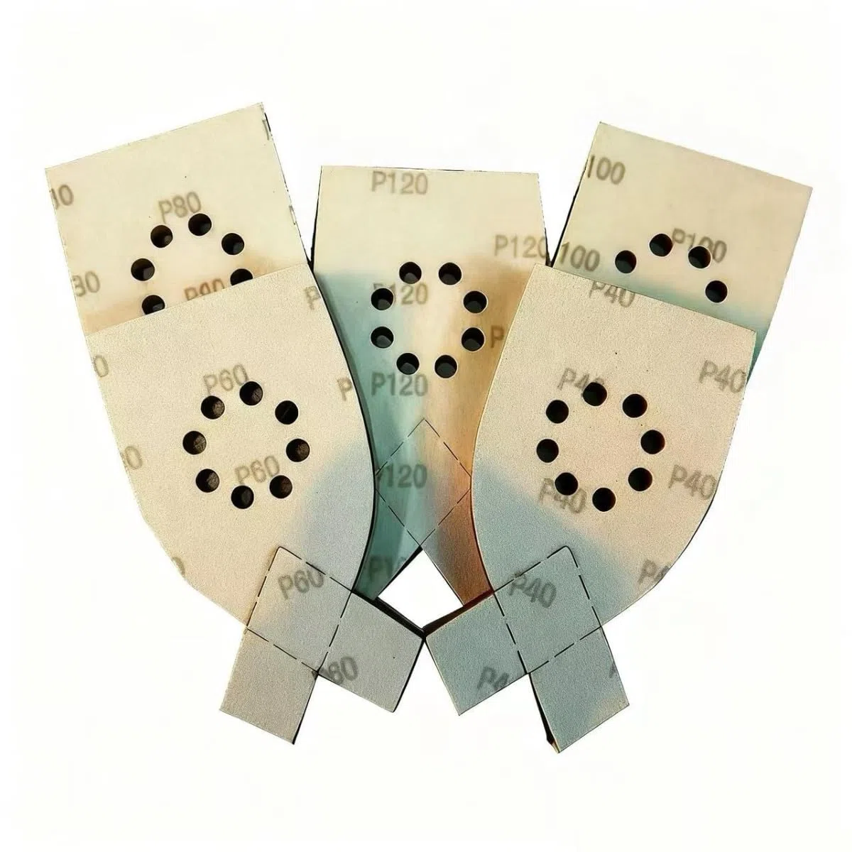 50 feuilles papier abrasif pour ponceuse,feuilles abrasives Applicable à black et decker ka220g ka230 ponceuse Divers grains 40,60,80,100,120 grains