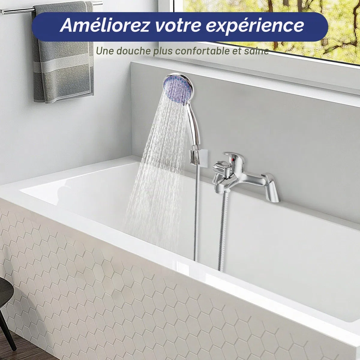 Robinets de baignoire avec pommeau de douche à main et tuyau de 1,5 m | Robinet de baignoire à montage sur plate-forme à poignée unique. Ensemble de remplissage pour baignoire et douche