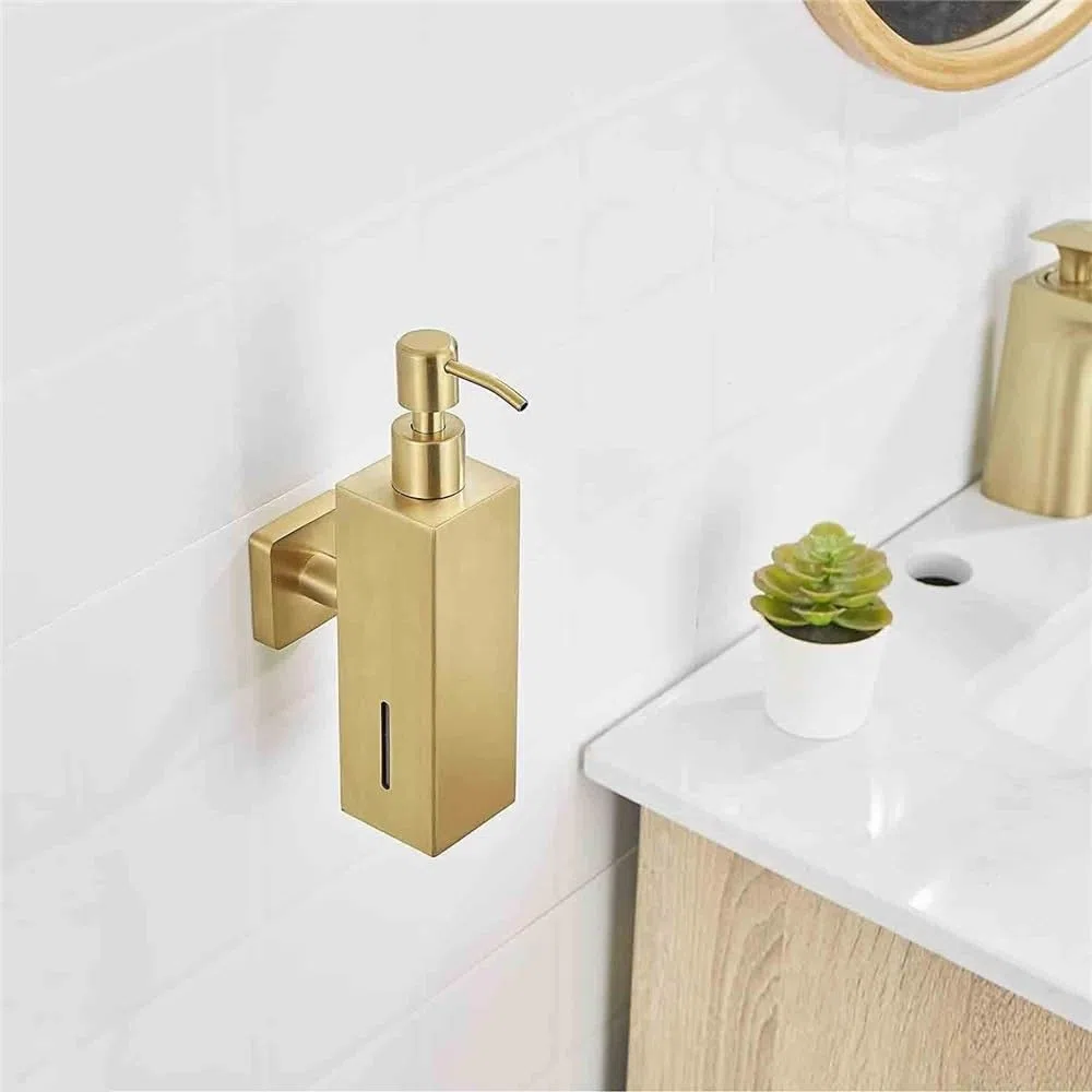 Distributeur de Savon Distributeur de Savon Mural en Acier Inoxydable for Salle de Bain, Bouteille de Lotion Simple, Noir, Argent, Or Distributeur Savon(Gold)