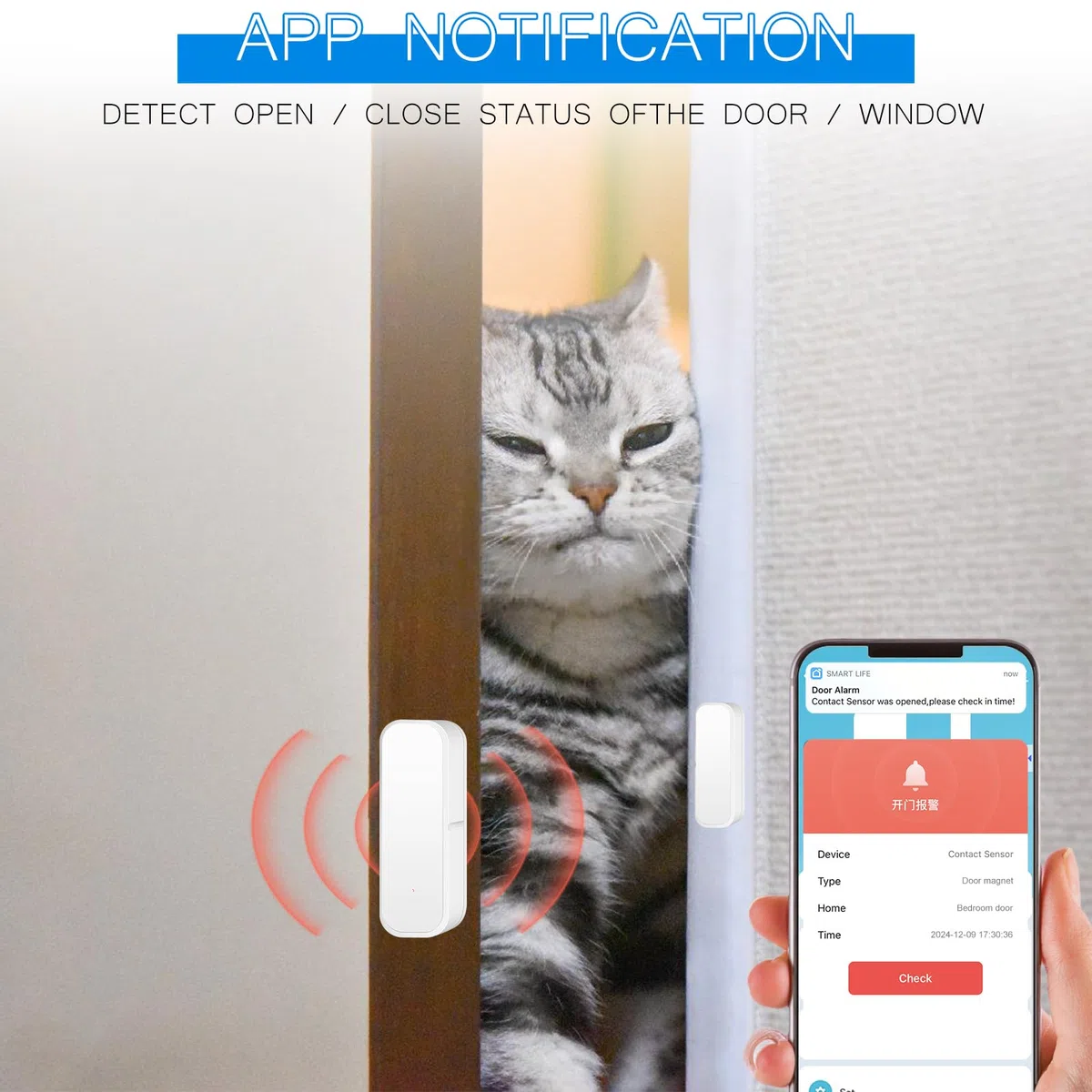 Lot de 2 capteurs de porte WiFi Smart Tuya, détecteur intelligent d'ouverture et de fermeture, notification d'application sans fil pour maison, hangar, garage