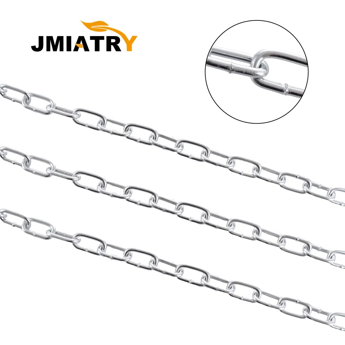 JMIATRY Chaîne en acier inoxydable 304 de 15 m de long, maillons de chaîne robustes de 4 mm, chaînes à maillons soudés en acier galvanisé pour portail de clôture, portes de garage, chaînes balançoires