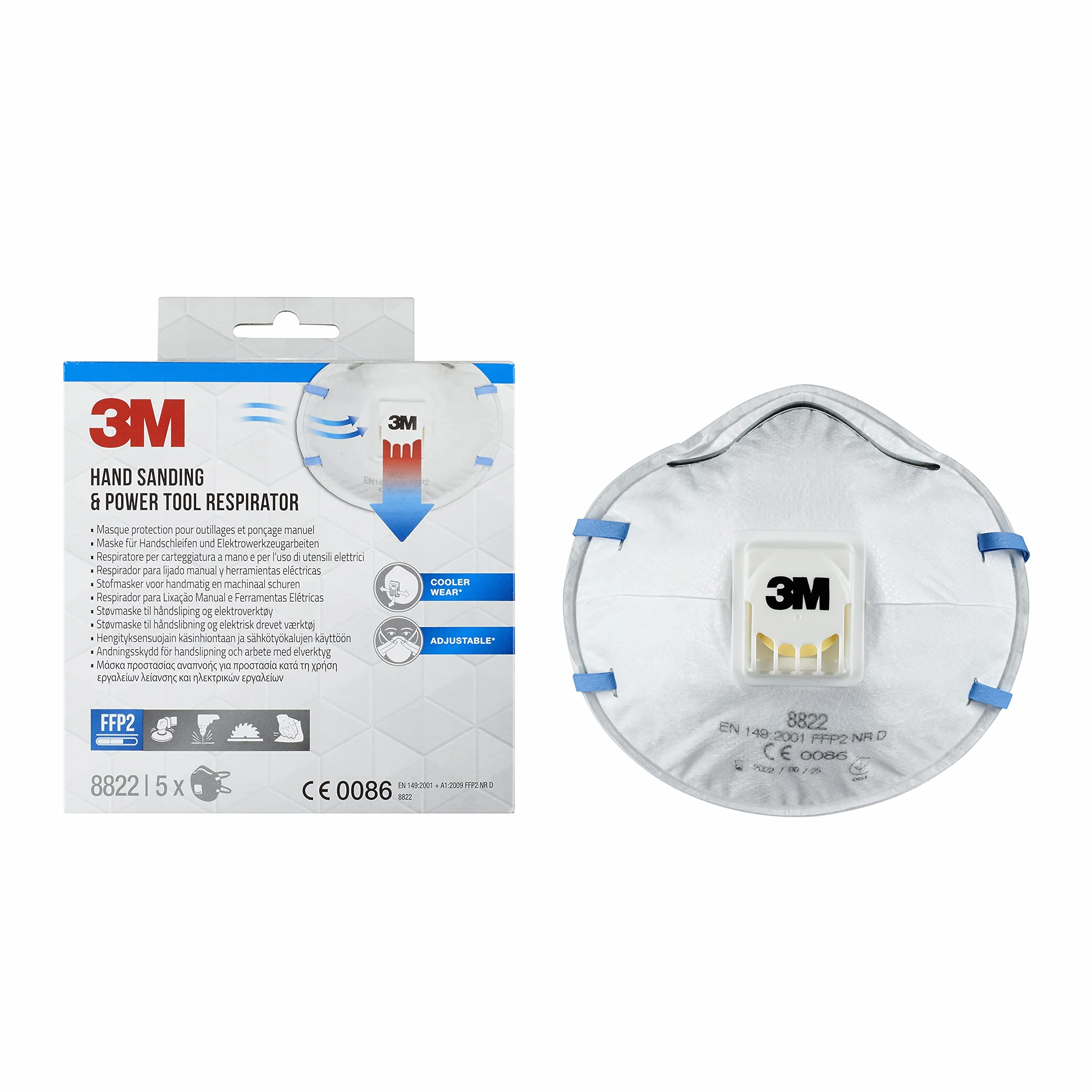 3M 8822PRO5 FFP2 Lot de 5 masques respiratoires pour ponçage manuel et outils électriques