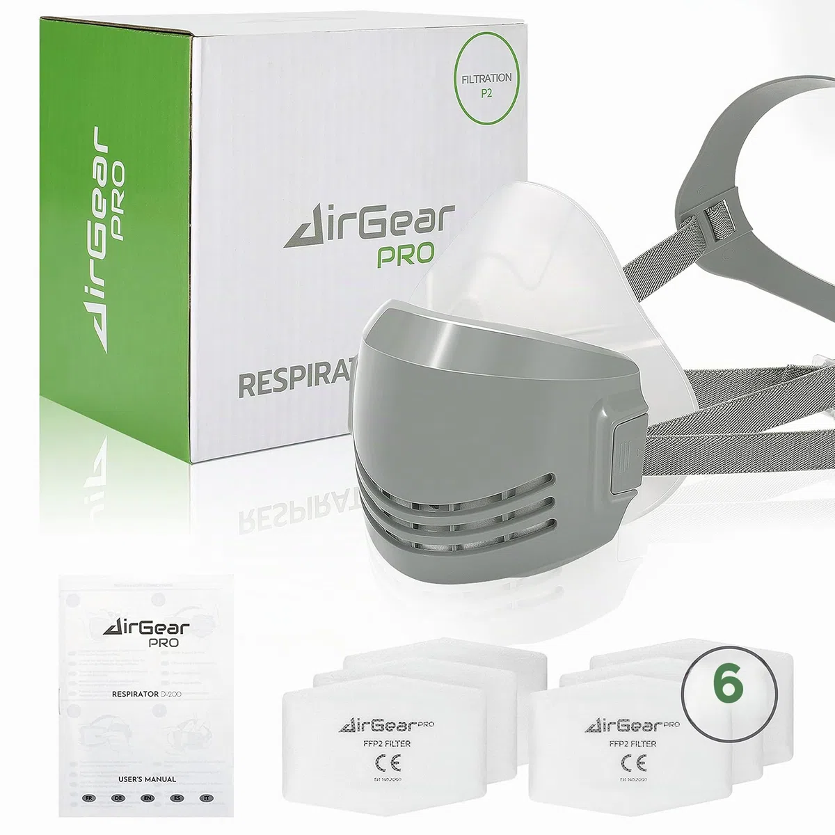 AirGearPro D-200 Masque de Protection Respiratoire Réutilisable, Anti poussière avec Filtres pour Peinture, Travaux, Bricolage, Ponçage