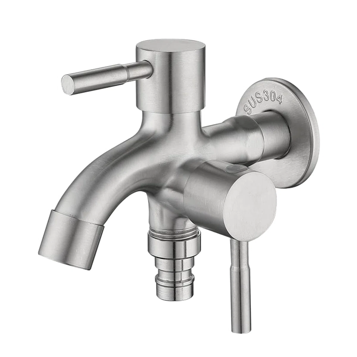 Double robinet universel 1/2" en acier inoxydable avec raccords de tuyau, robinet de jardin double multifonction pour machine à laver, jardin, cuisine, salle de bain