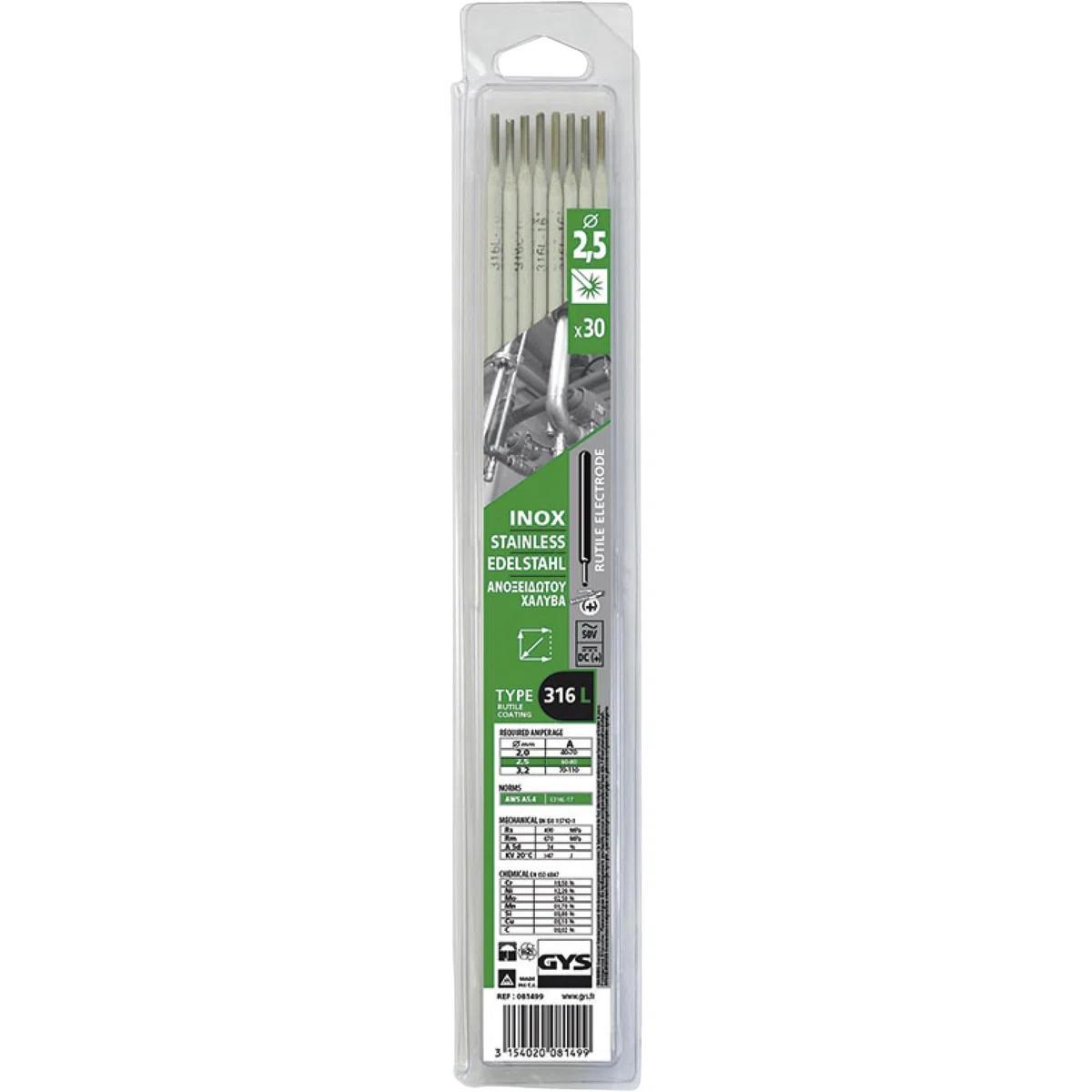 GYS - ELECTRODES Inox Ø2.5 316L - Etui de 30 - Consommable soudure/MMA - Toutes positions