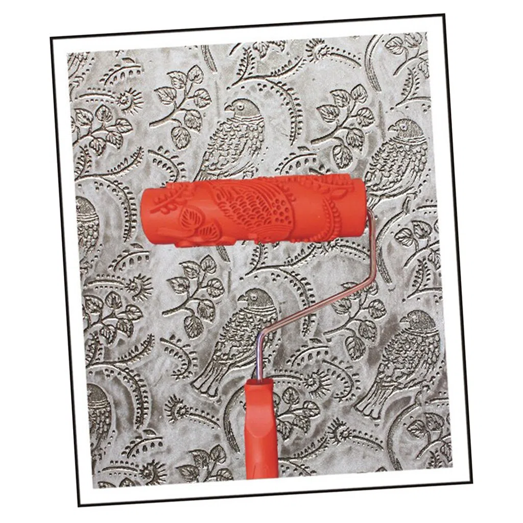 Maison Bricolage Accessoire 7" Fleurs Et Oiseaux Rouleau De Peinture Avec Poignée En Plastique Pour La Décoration Murale